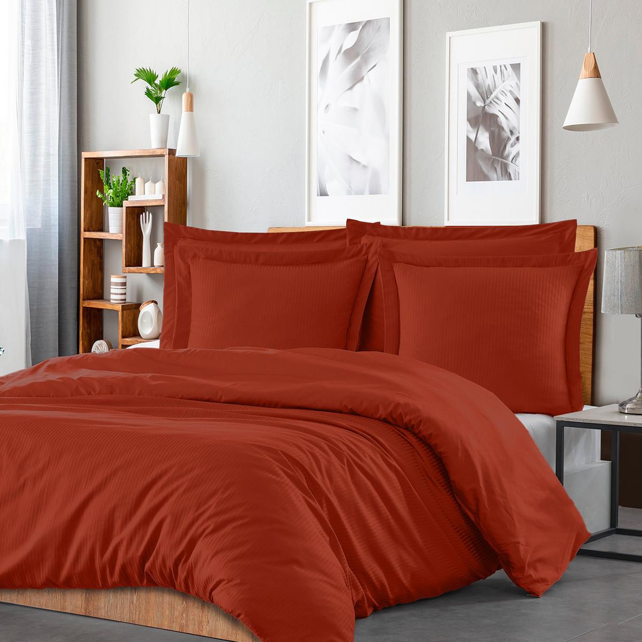 Voir la diapositive 2 : Sensei Maison Housse de couette rayée réversible satin de coton VERSALUXE