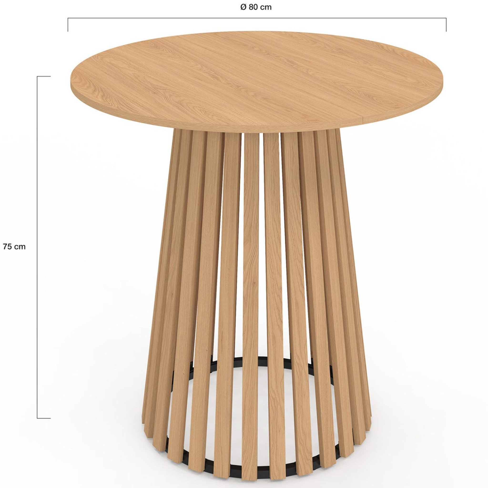Voir la diapositive 4 : ID MARKET Table à manger ronde carmen 4 personnes pied bois en lattes et plateau bois 80 cm
