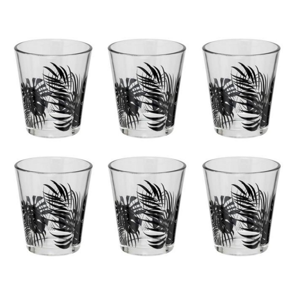 SECRET DE GOURMET Lot de 6 Gobelets en Verre  Palme  33cl Noir