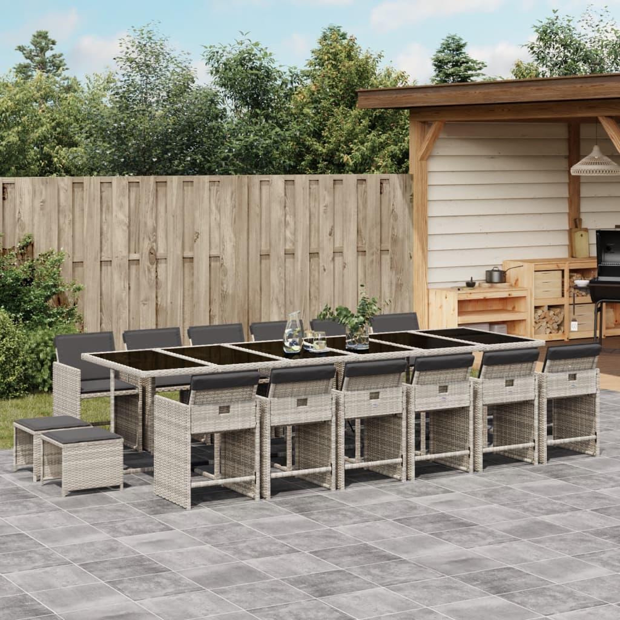VIDAXL Ensemble a manger de jardin et coussins 17 pcs gris clair rotin