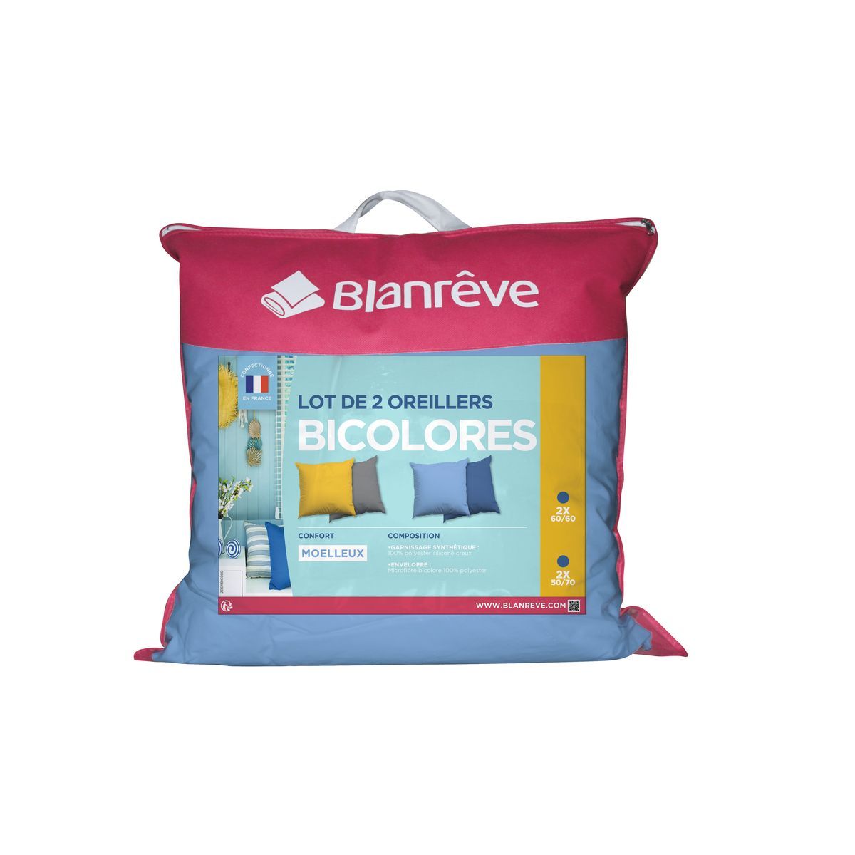 BLANREVE Lot de 2 oreillers moelleux Bicolore 