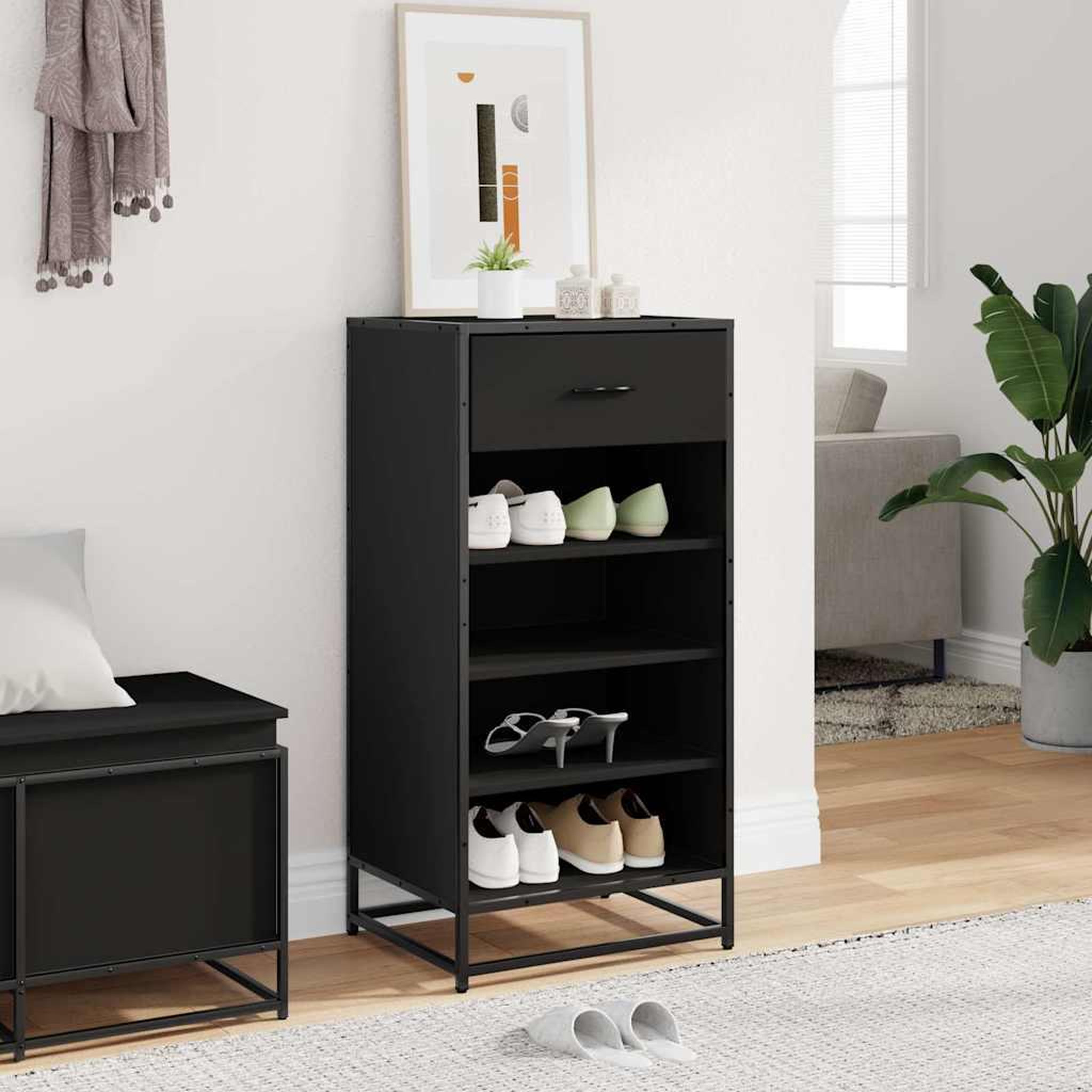 Voir la diapositive 3 : VIDAXL Etagere a chaussures noir 48x38x97,5 cm bois d'ingenierie