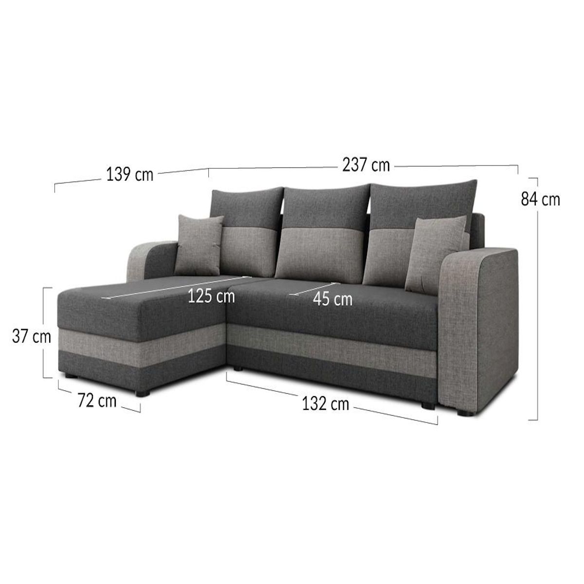 BEST MOBILIER Harvey - canapé d'angle réversible 4 places convertible avec coffre en tissu bicolore