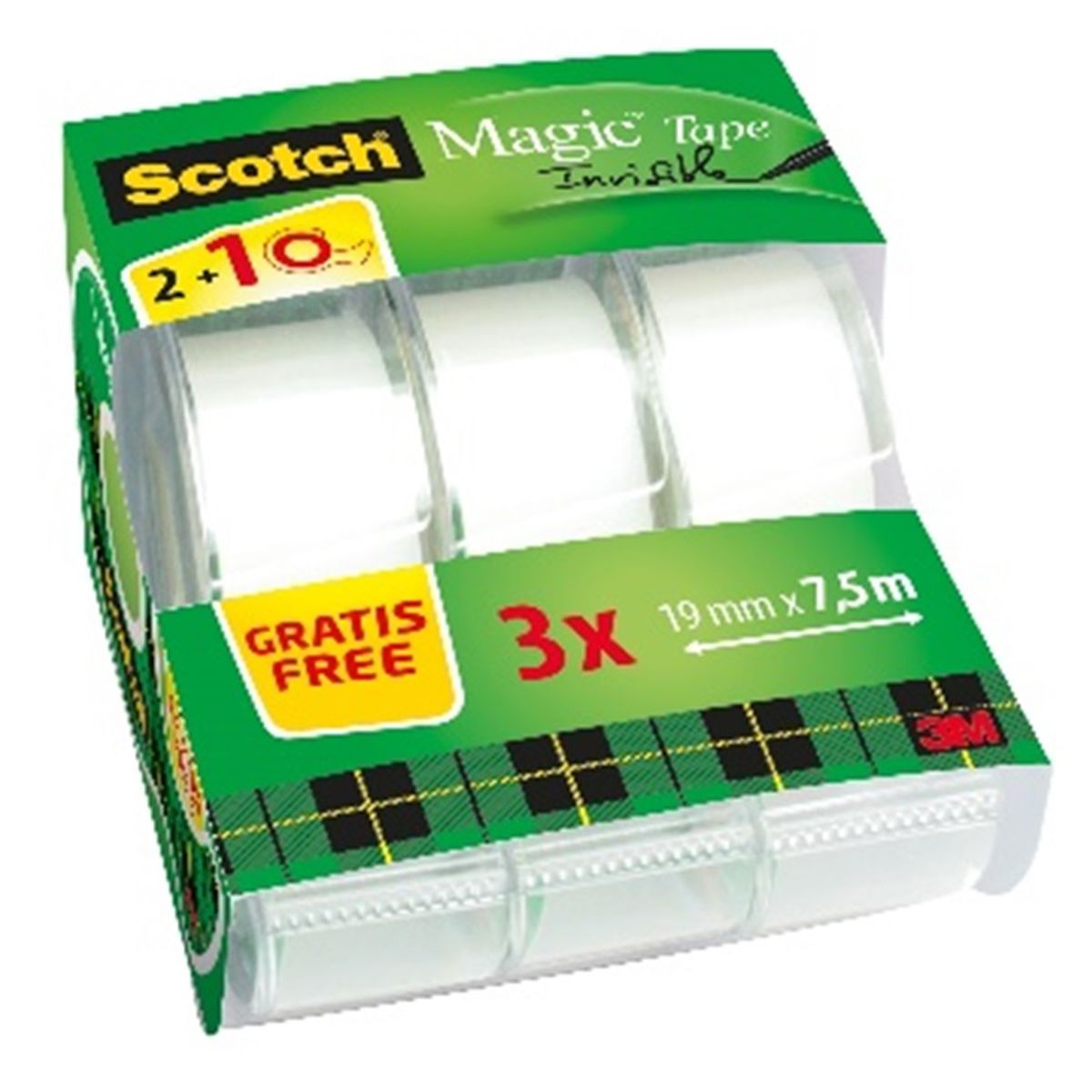 SCOTCH Lot de 2 dévidoirs + 1 gratuit ruban adhésif 7.5m invisible