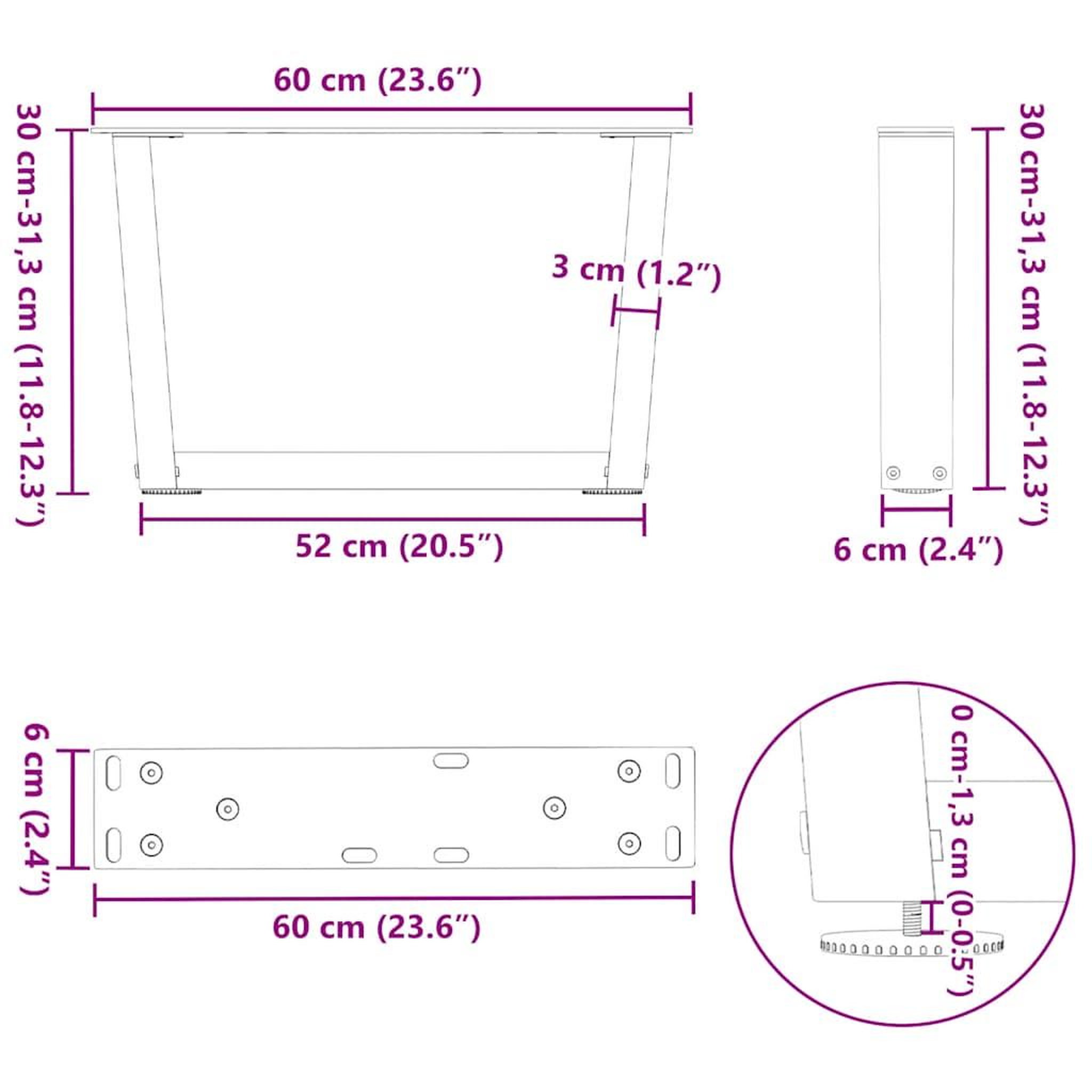 Voir la diapositive 6 : VIDAXL Pieds de table a manger forme V 2 pcs anthracite 60x(30-31,3)cm