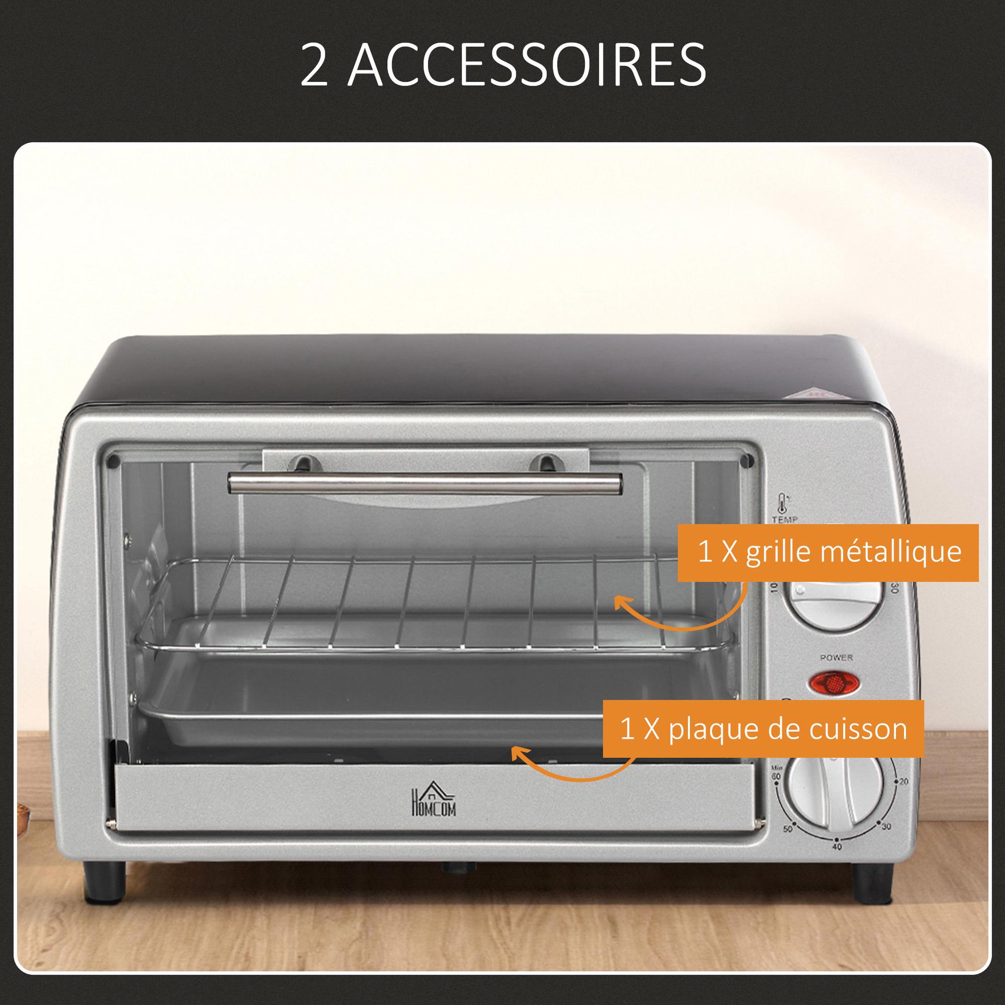 Voir la diapositive 6 : HOMCOM Mini four électrique 750W 10L - grille, plateau - température réglable 100-230°C, timer - noir