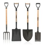 VITO Pack 4 outils de jardin Acier Manche en Bois Fourche + Pelle carrée + Pelle ronde + Bêche VITO