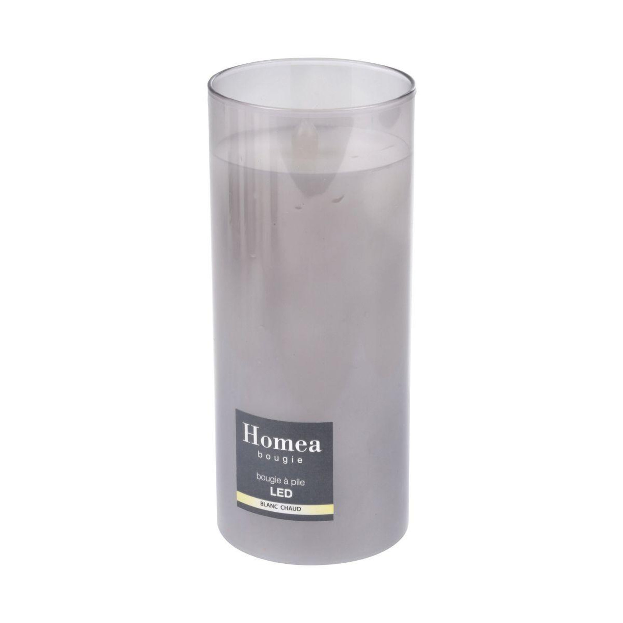 Voir la diapositive 2 : HOMEA Bougie ronde led  verrine  17cm gris clair