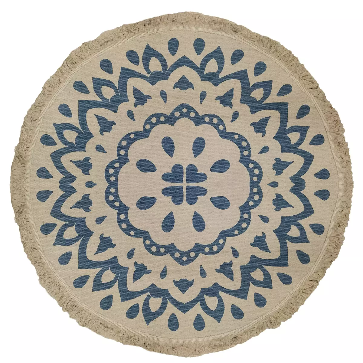 ACTUEL Tapis déco rond Mandala en coton finition frange 