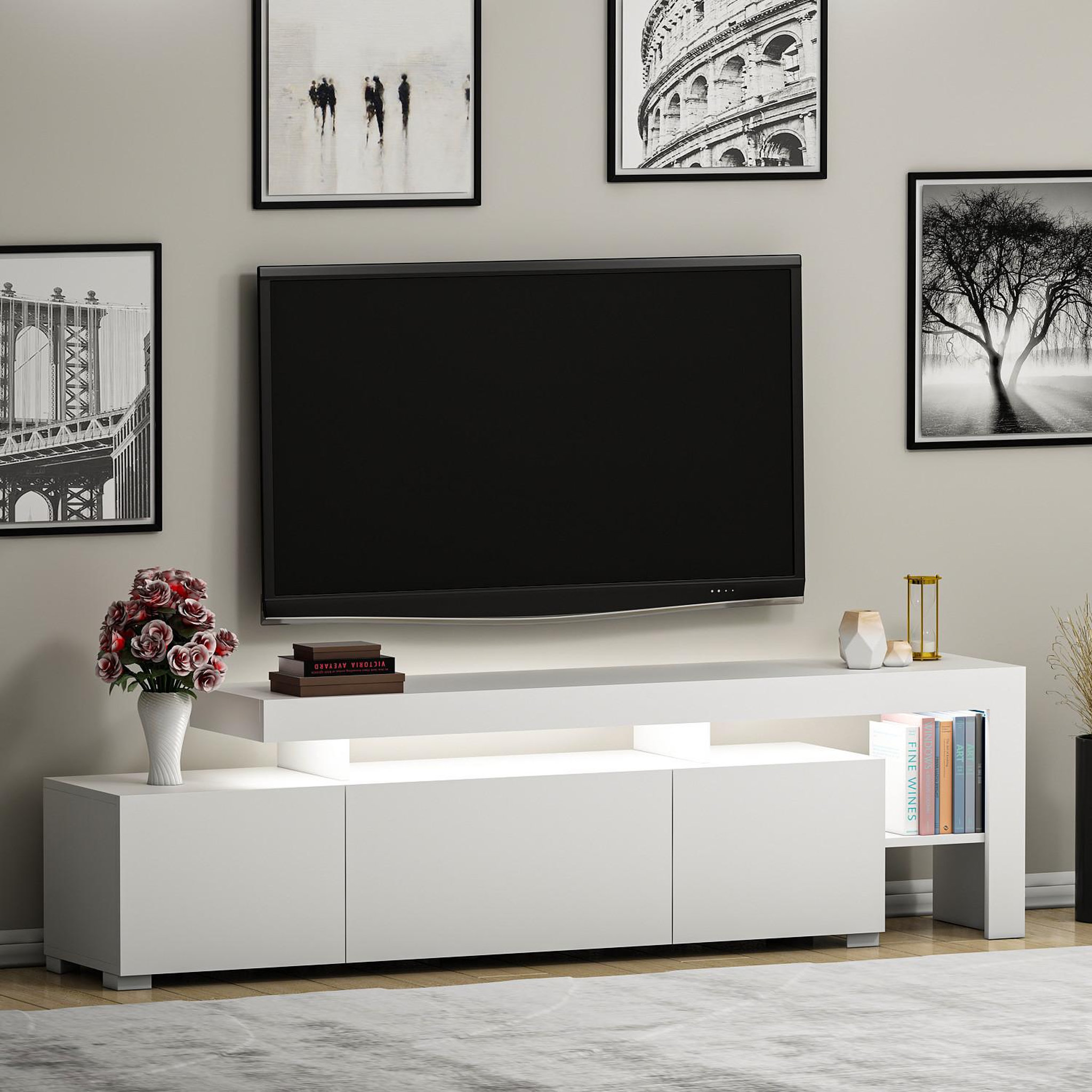 Voir la diapositive 4 : Habitat et Jardin Meuble tv en bois  beliz  192 x 37 x 53 cm - blanc