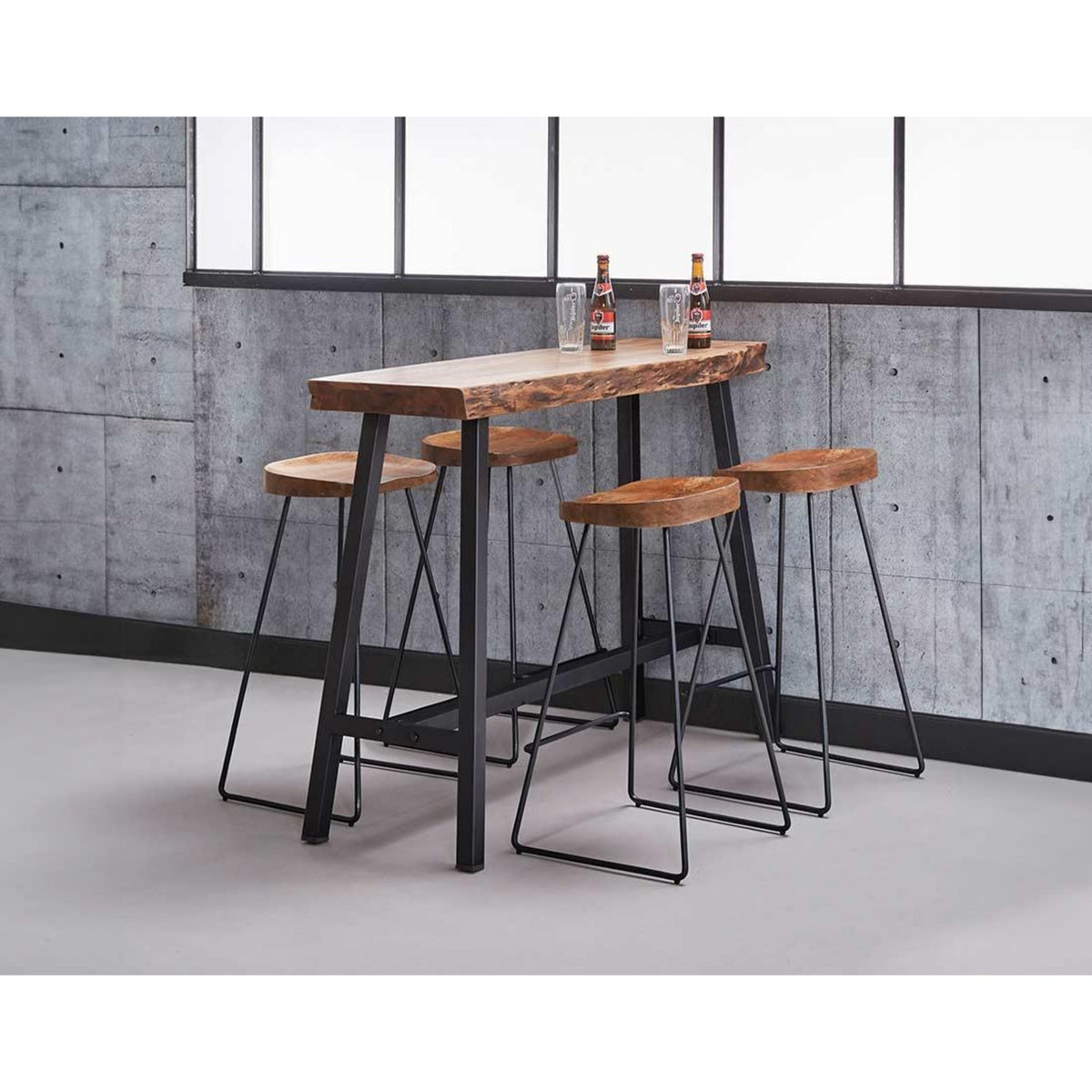 LISA DESIGN Aradia - lot de 4 tabourets de bar - en bois massif d'acacia