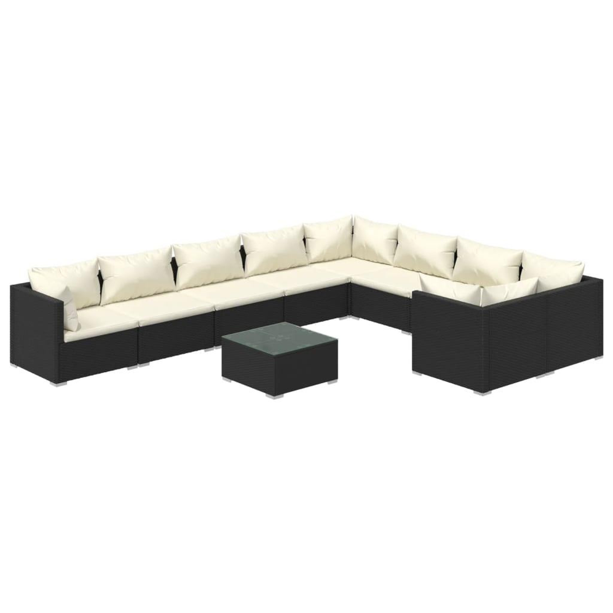 Voir la diapositive 2 : VIDAXL Salon de jardin 10 pcs avec coussins Resine tressee Noir
