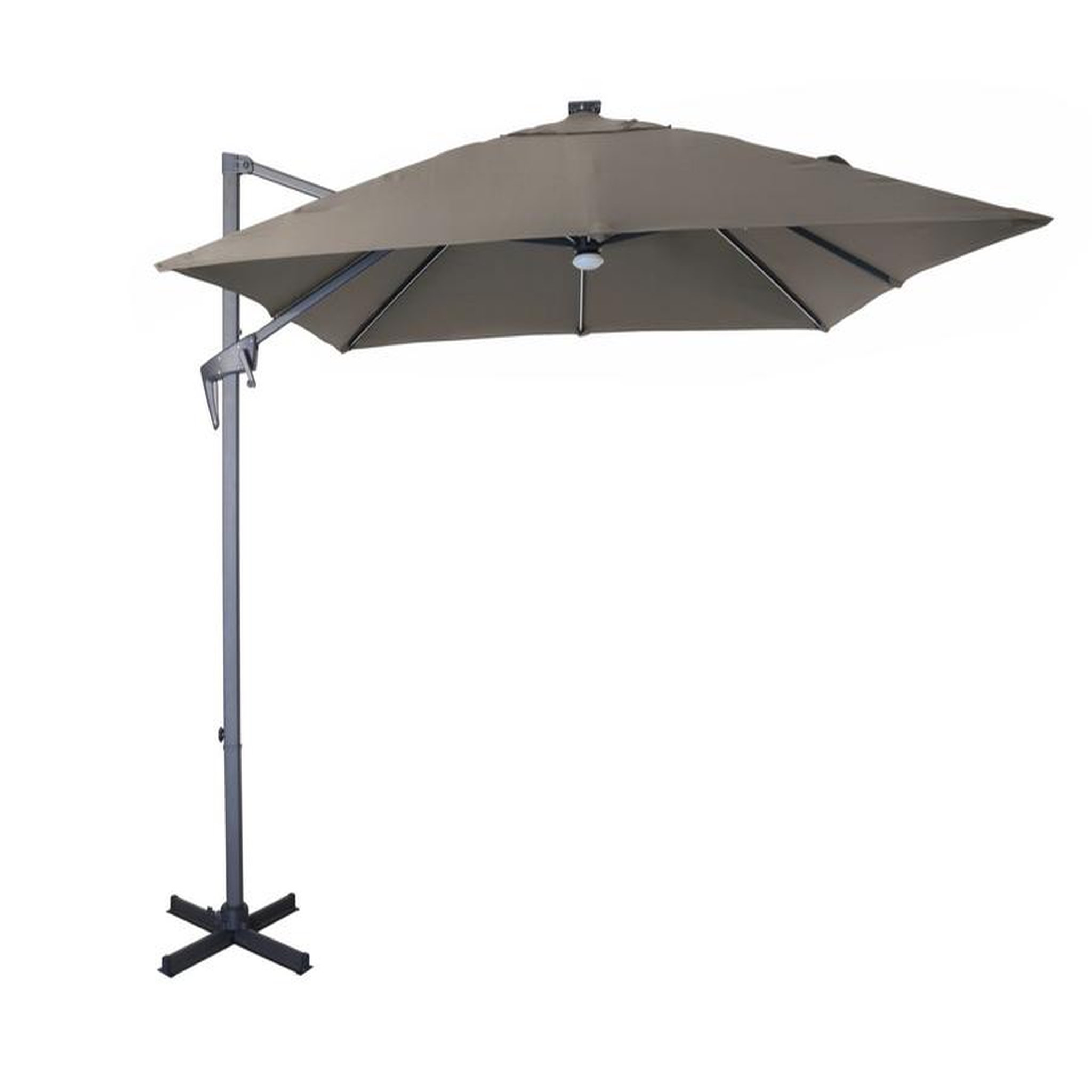 Proloisirs Parasol déporté inclinable NH 2,7 x 2,7m - Gris/taupe - avec led - manivelle grade 6
