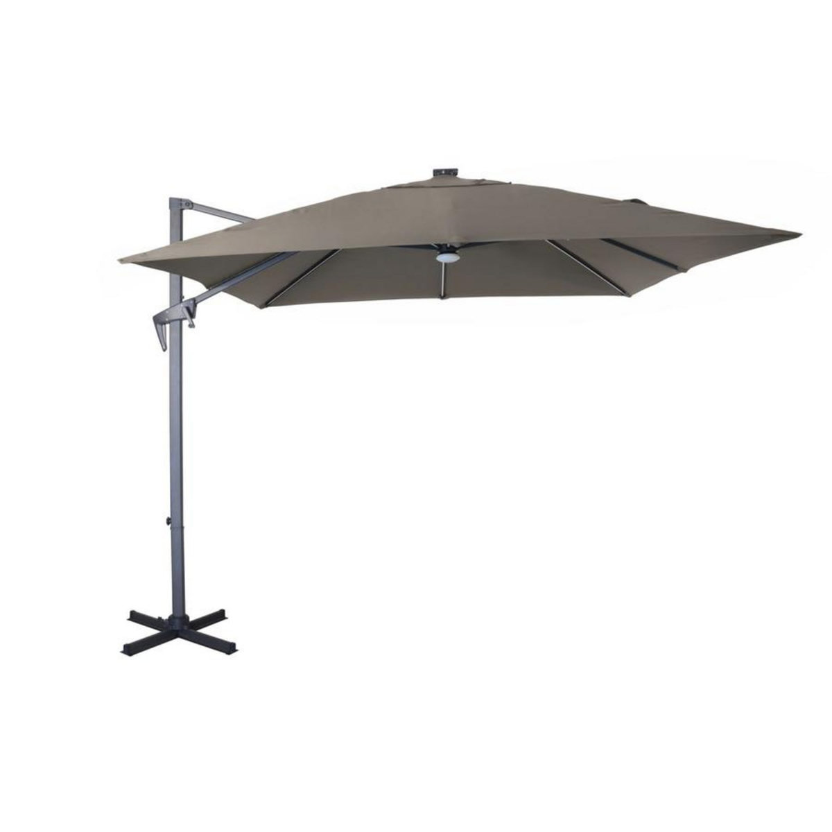 Proloisirs Parasol déporté inclinable NH 2,7 x 2,7m - Gris/taupe - avec led - manivelle grade 6
