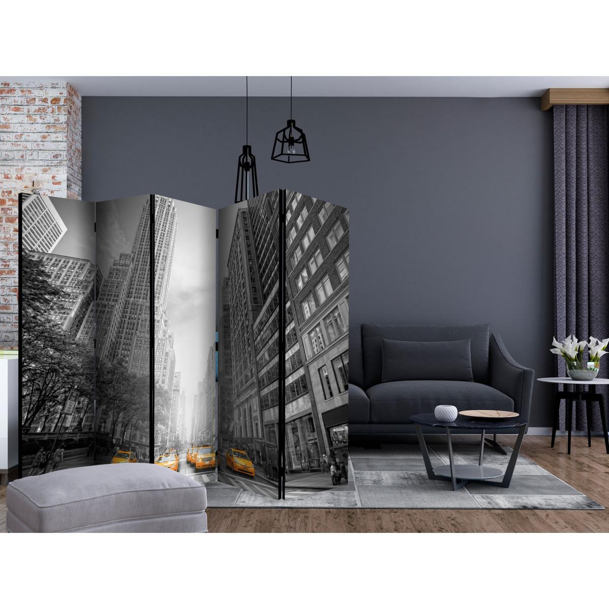Voir la diapositive 2 : Paris Prix Paravent 5 volets  new york yellow taxis  172x225cm