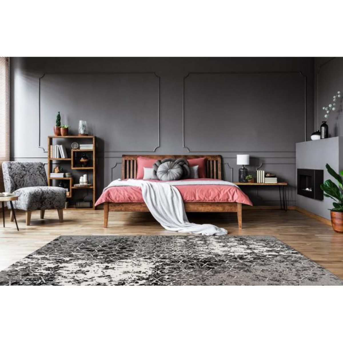 Paris Prix Tapis Vintage à Poils Courts  Iglesia  Gris