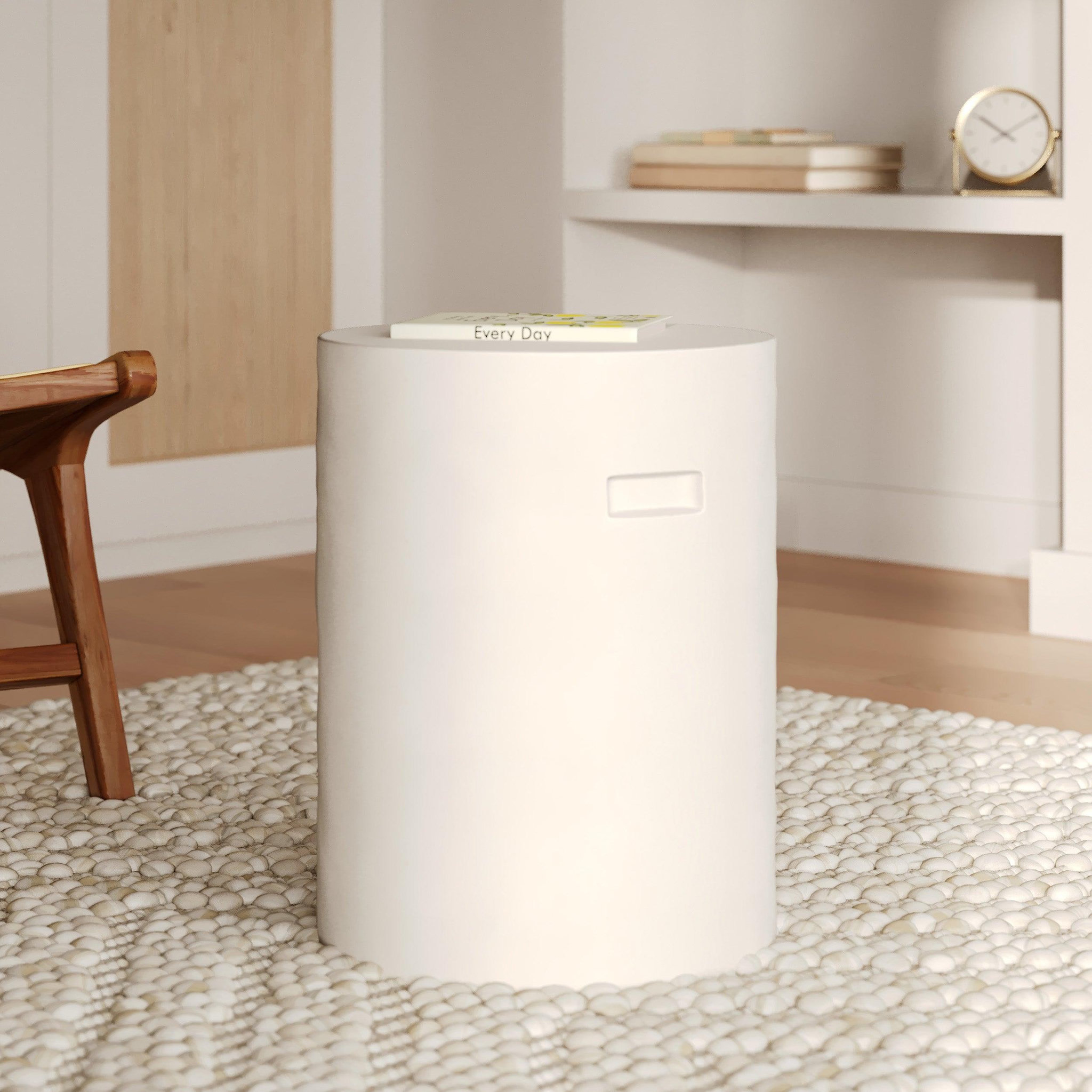 Voir la diapositive 2 : MAISON PAVANE Table d'appoint ronde blanche en fibre d'argile effet béton d35 cm-santorini