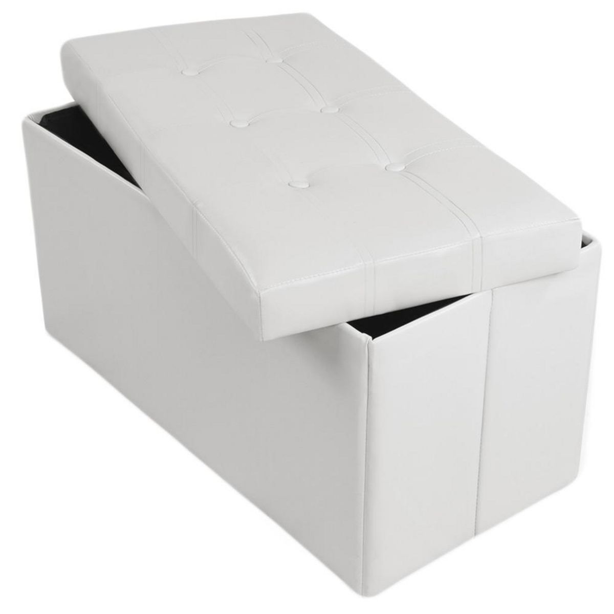 tectake Pouf avec espace de rangement blanc