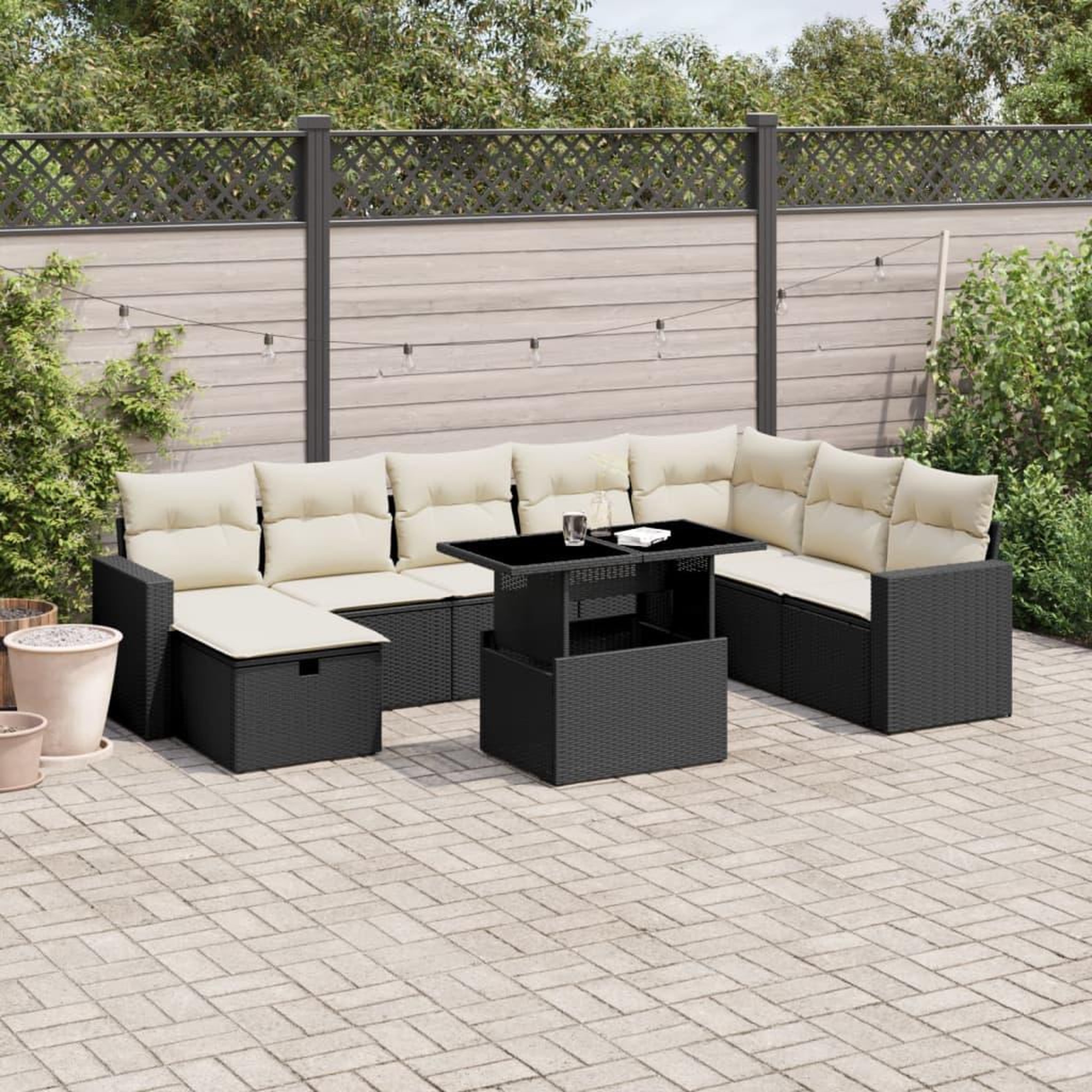 VIDAXL Salon de jardin 9 pcs avec coussins noir resine tressee