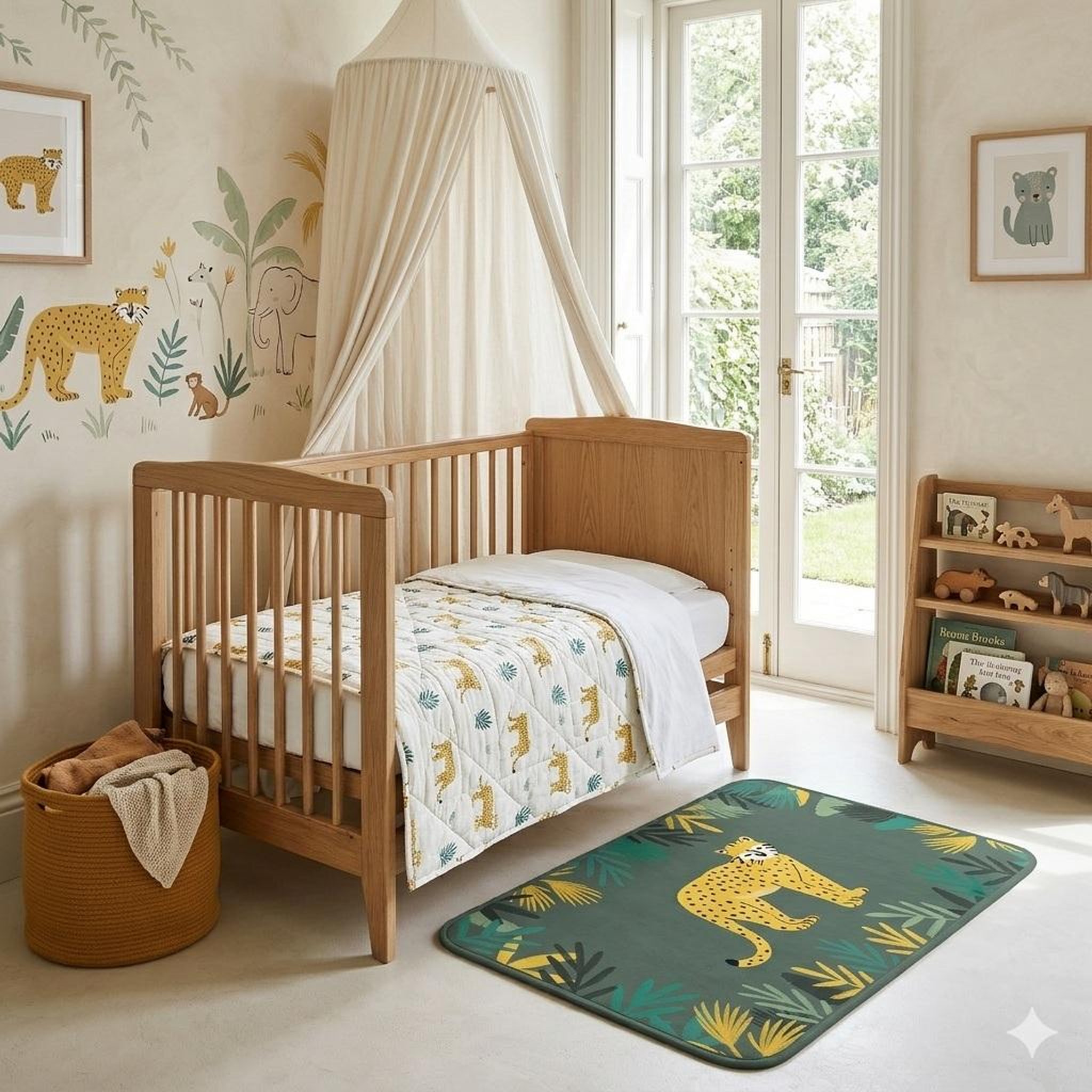 Voir la diapositive 2 : Eden Tapis velours animal sauvage avec feuillage tropical