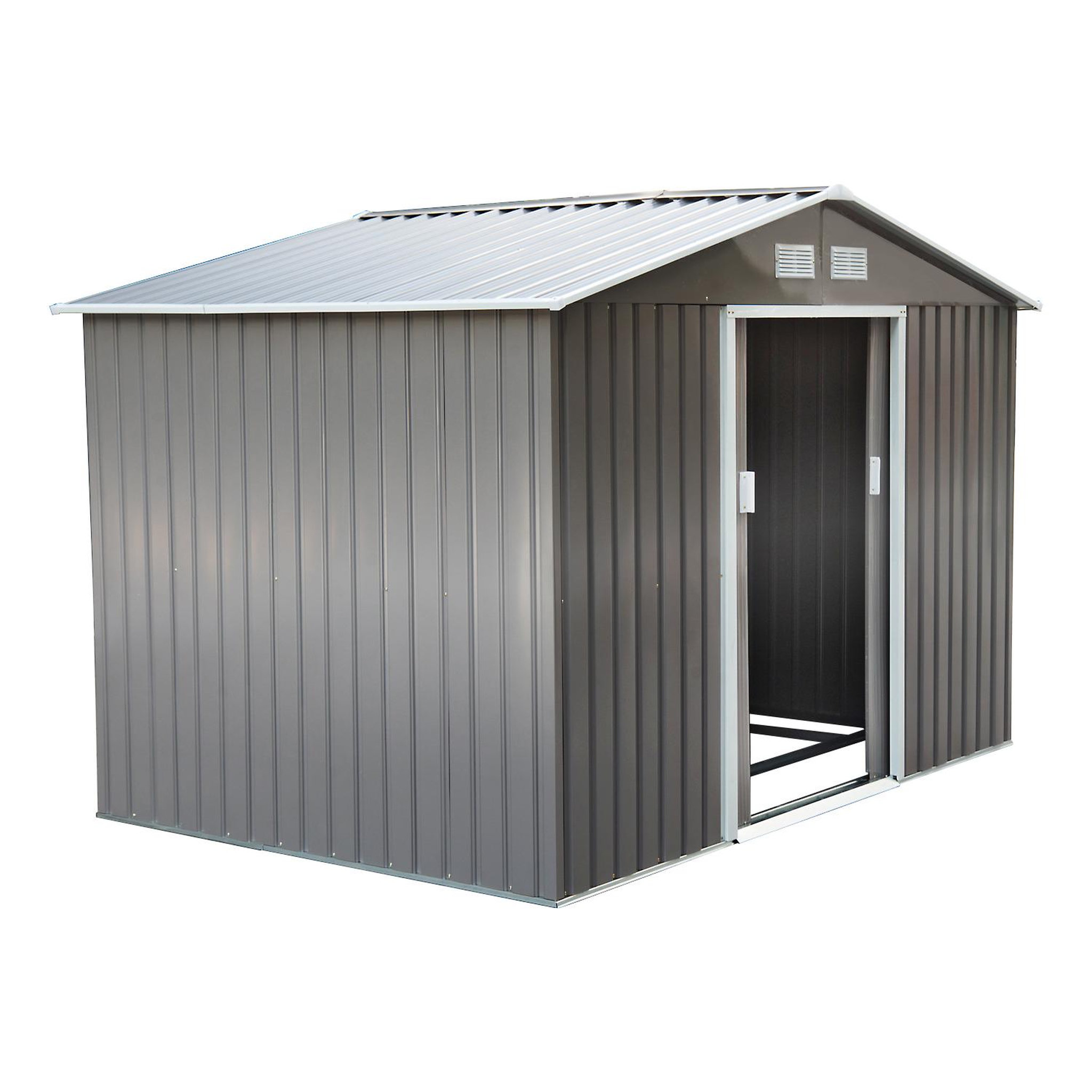OUTSUNNY Abri de jardin - remise pour outils - cabanon double porte coulissante - fondation incluse - dim. 277L x 191l x 192H cm - tôle d'acier ondulée grise