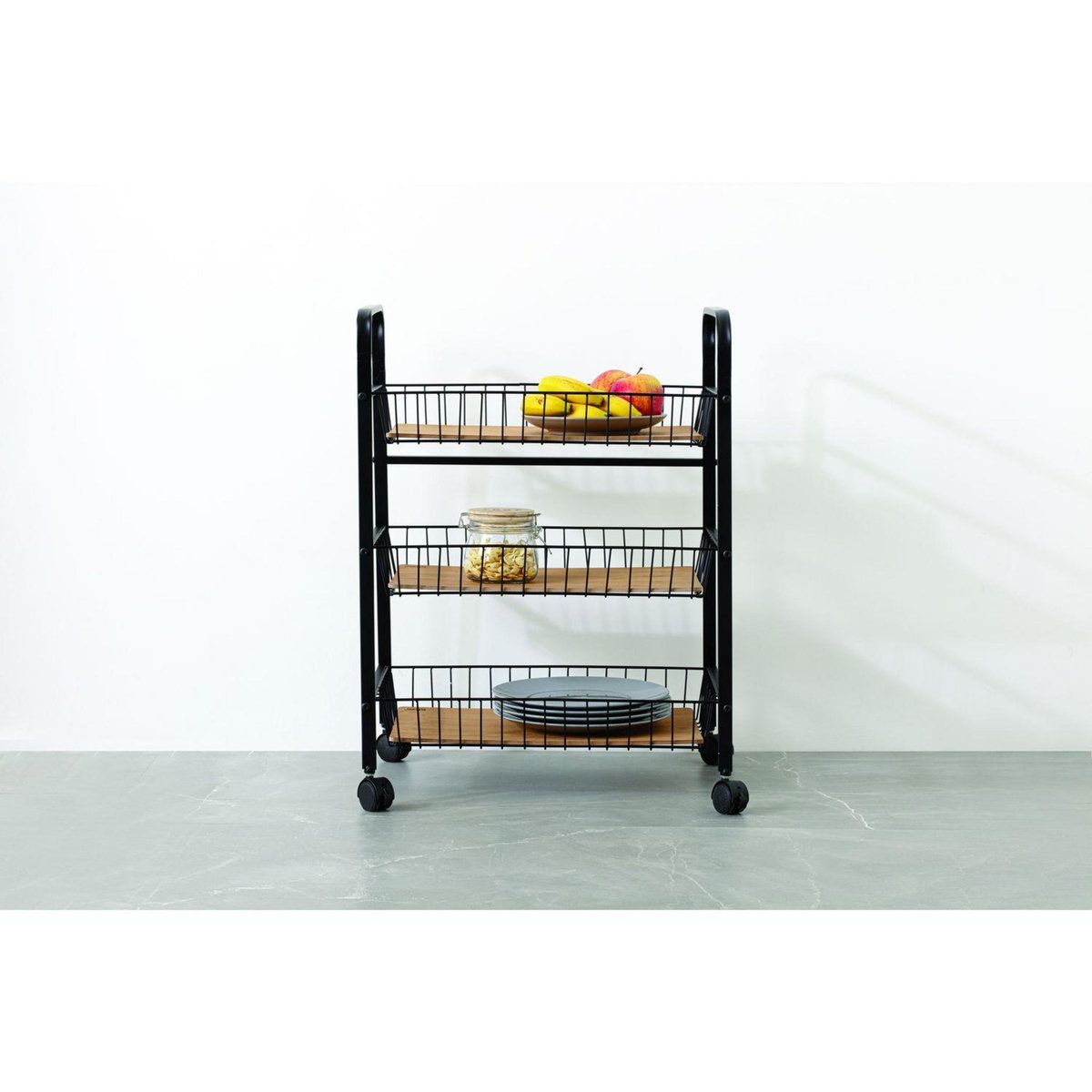 FIVE Resserre rectangulaire sur 4 roues à légumes et bocaux en métal et bois Nera - Noir