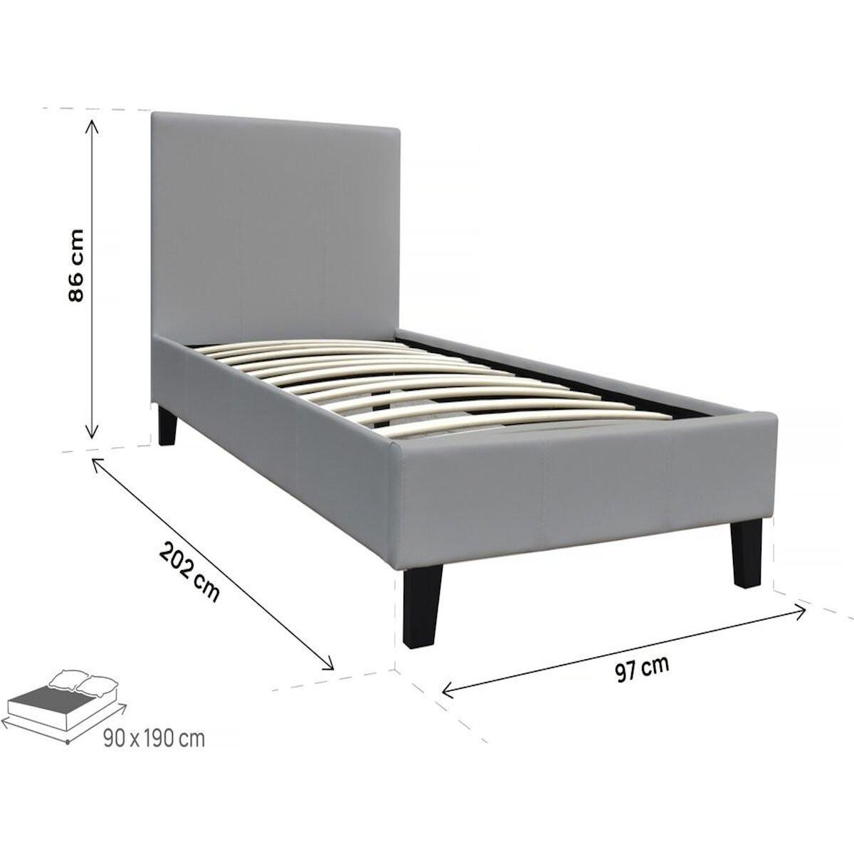 Habitat et Jardin Lit  Lina  - 90 x 190 cm - Gris clair