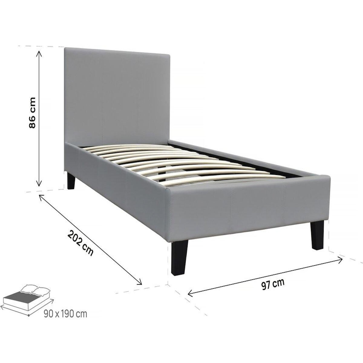 Habitat et Jardin Lit  Lina  - 90 x 190 cm - Gris clair