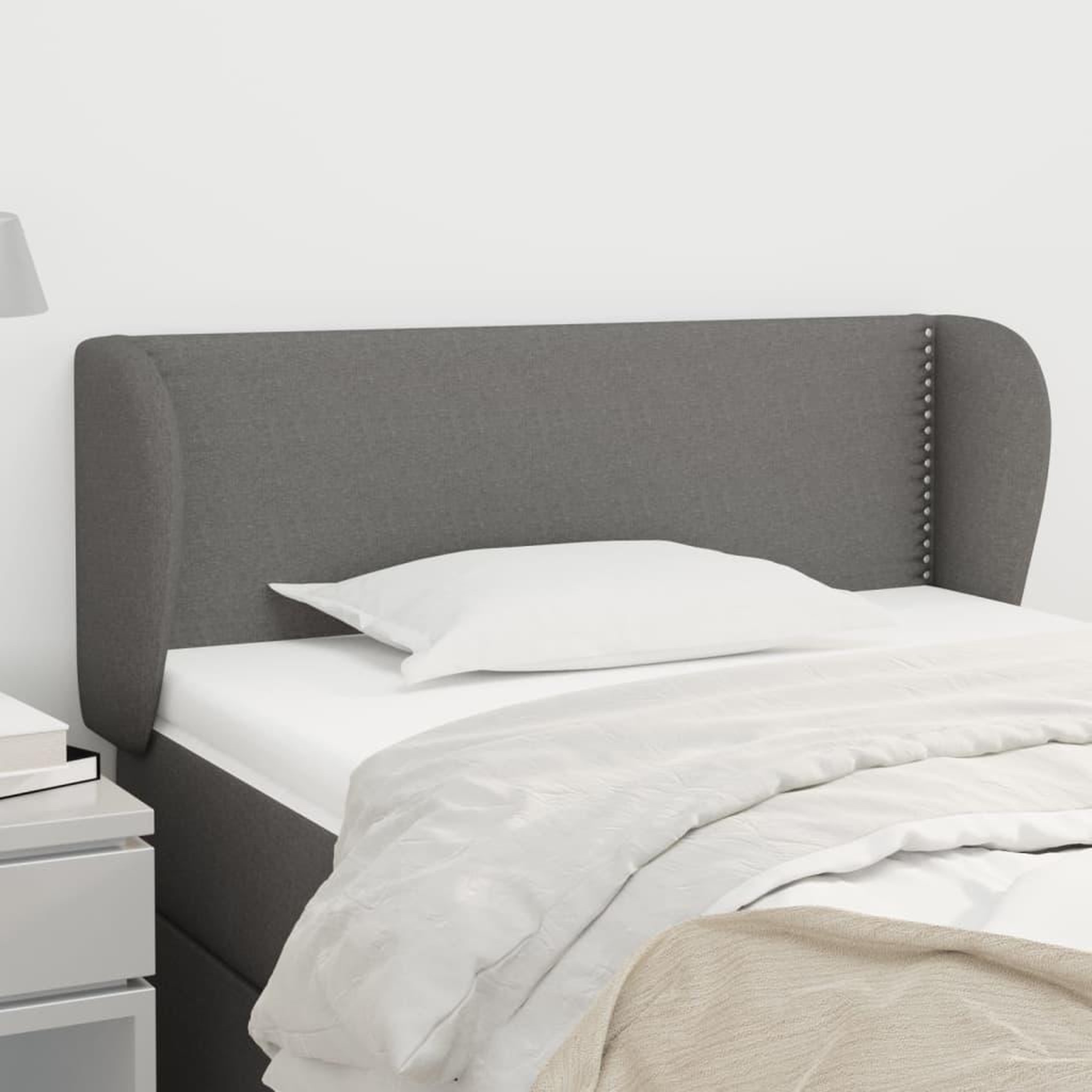 Voir la diapositive 1 : VIDAXL Tete de lit avec oreilles Gris fonce 93x23x78/88 cm Tissu