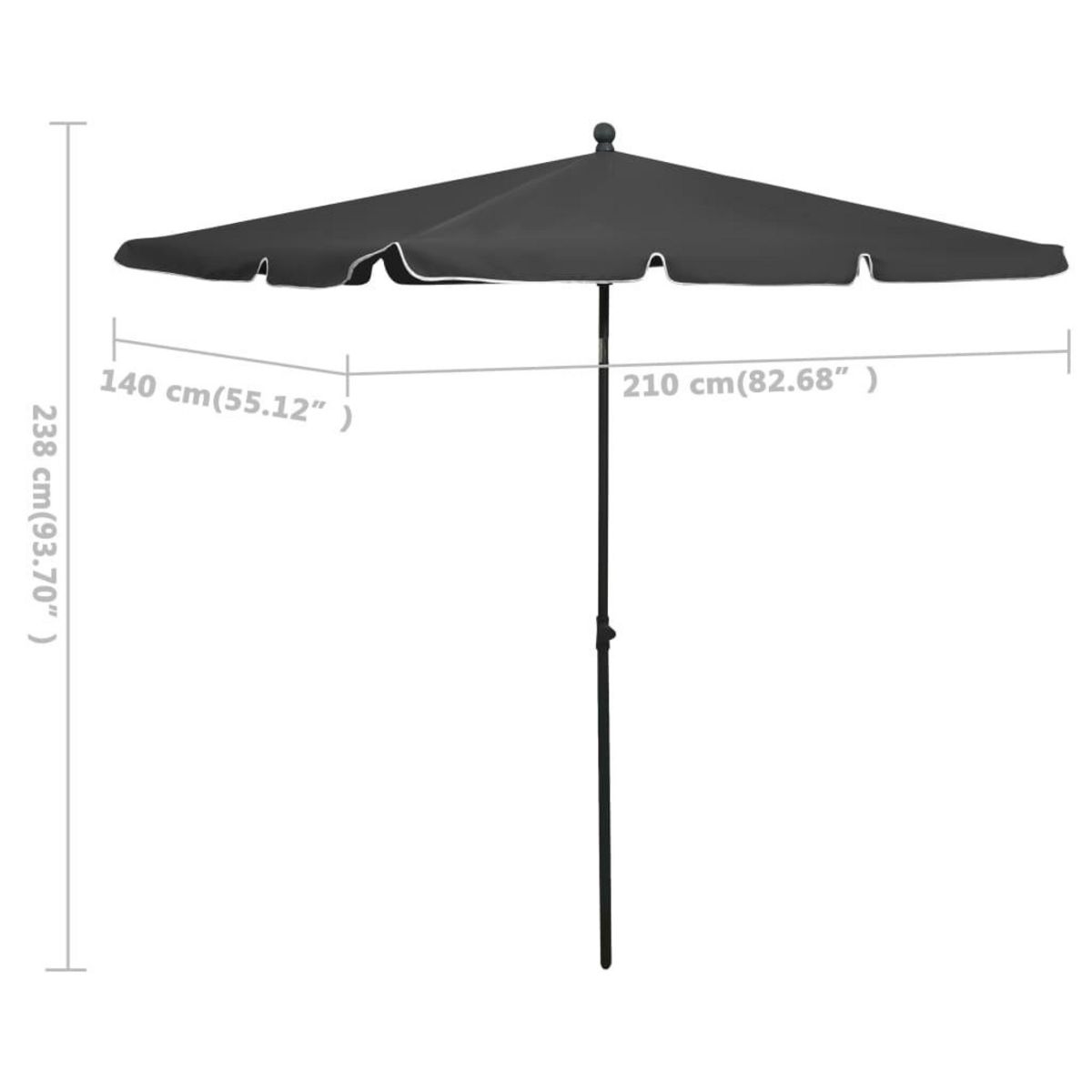 VIDAXL Parasol de jardin avec mat 210x140 cm Anthracite