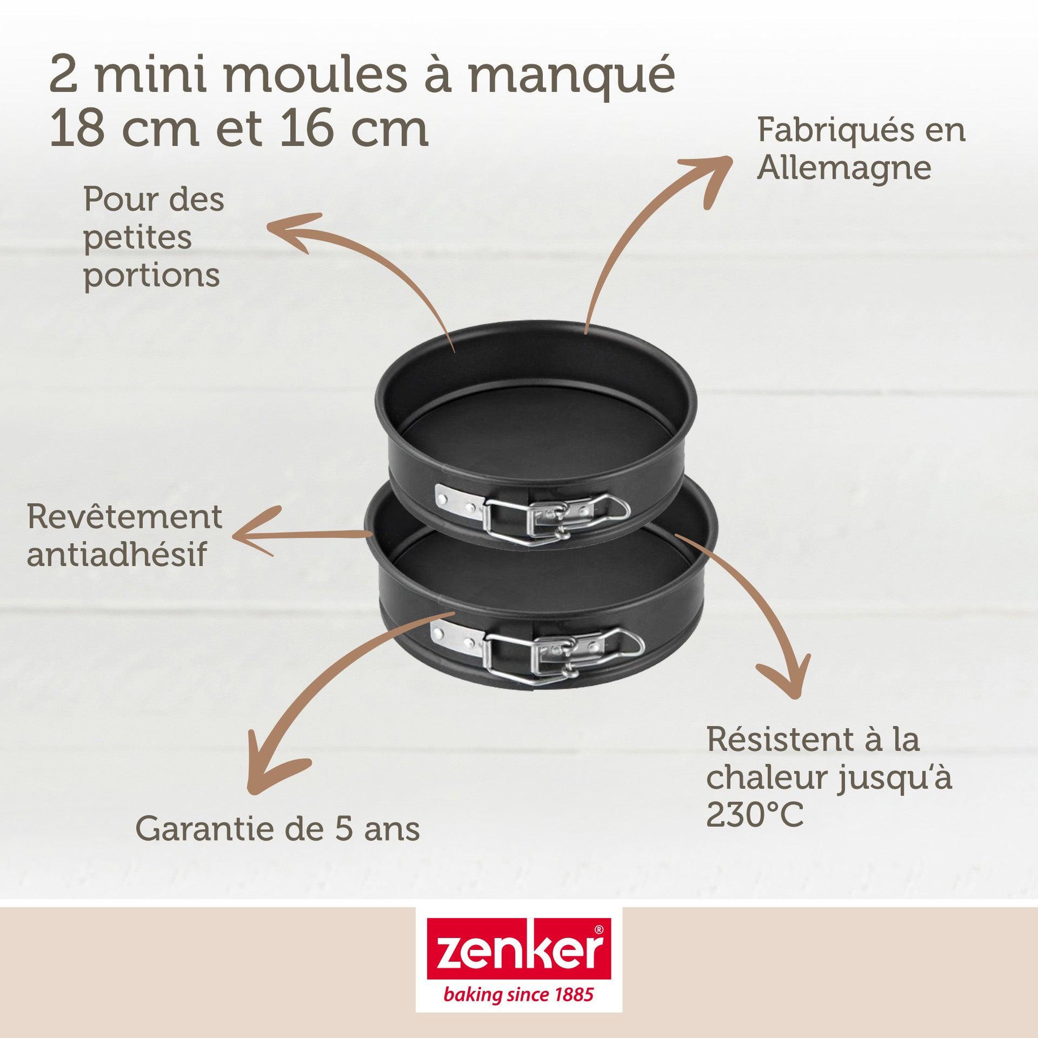 Voir la diapositive 3 : ZENKER Lot de 2 mini moules à manqué à charnière de 16 cm et 18 cm zenker special mini