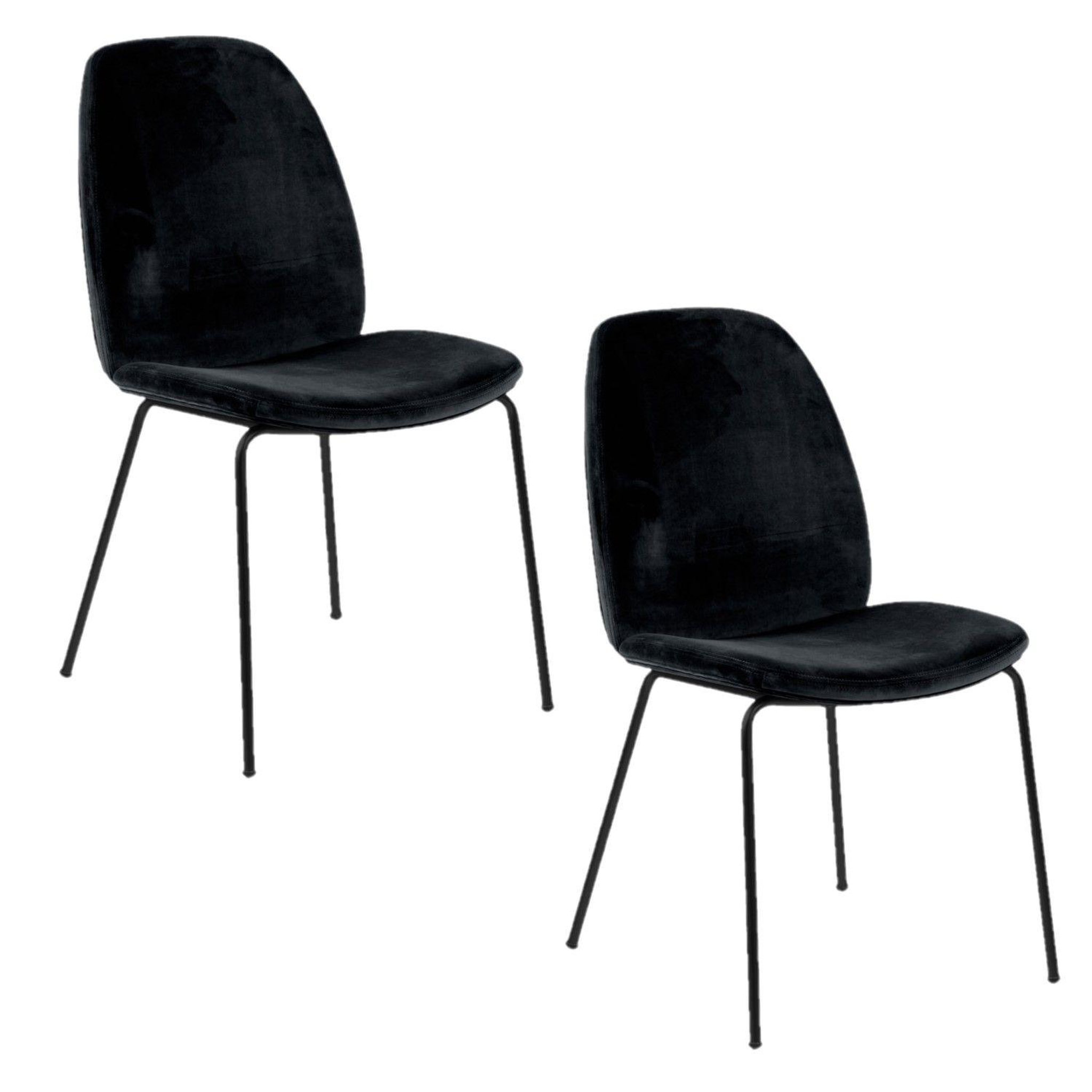 TOILINUX Lot de 2 chaises billie en velours et métal - noir