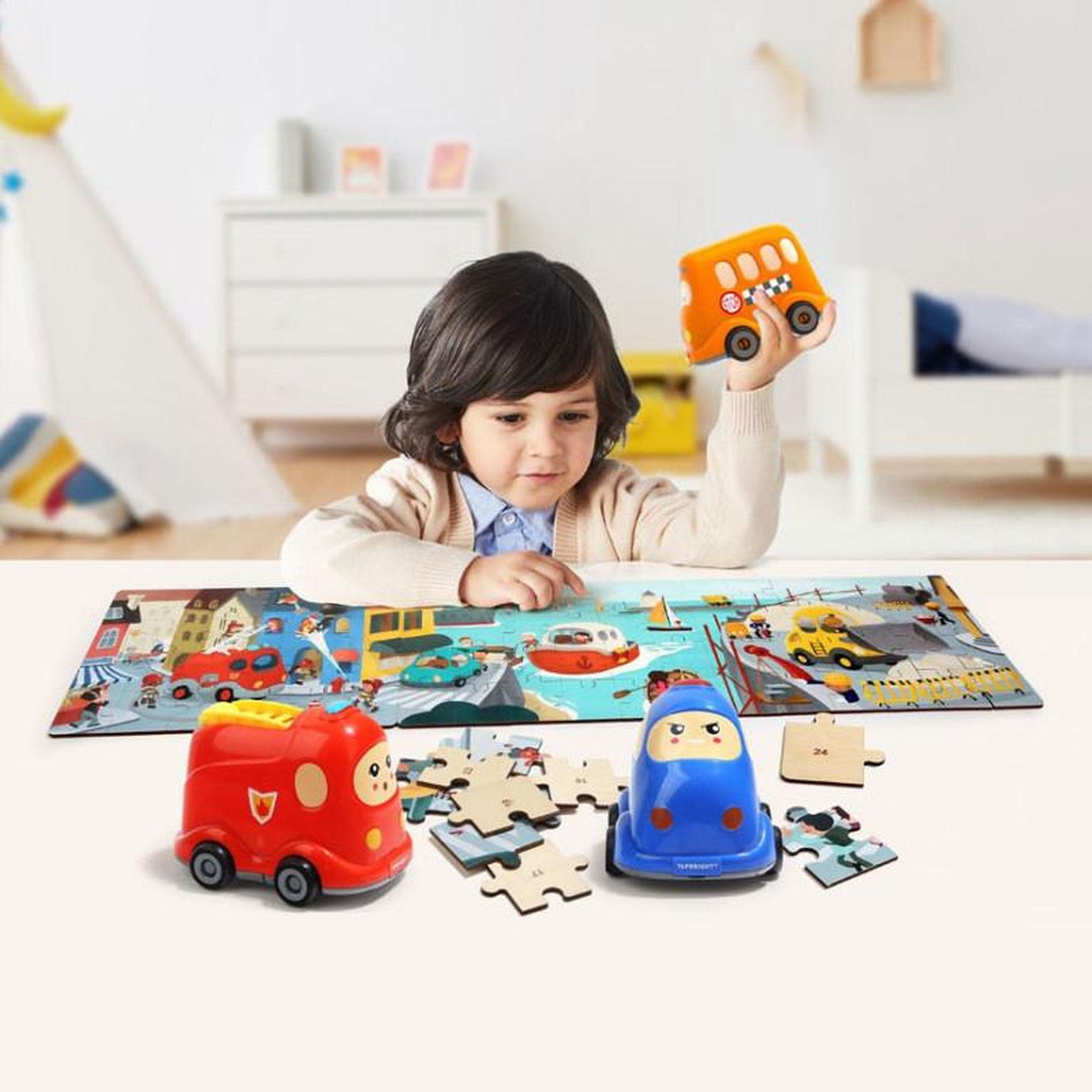 Voir la diapositive 3 : TOPBRIGHT Topbright - Wooden Jigsaw Puzzle Harbor with Steamboat, 24pcs. 130912