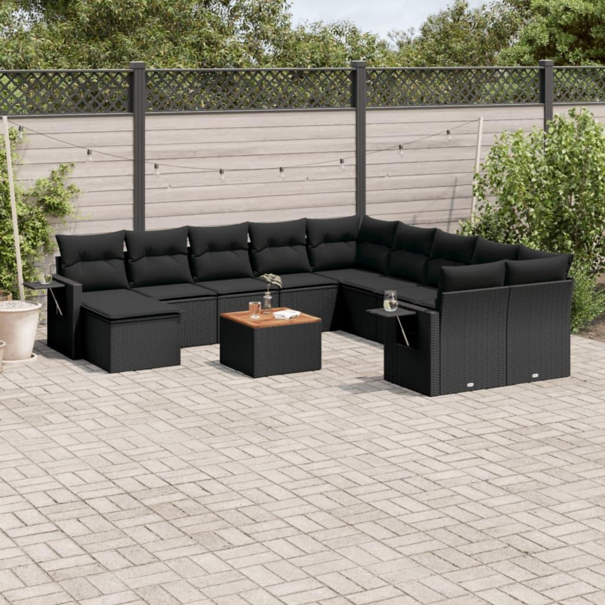VIDAXL Salon de jardin 12 pcs avec coussins noir resine tressee