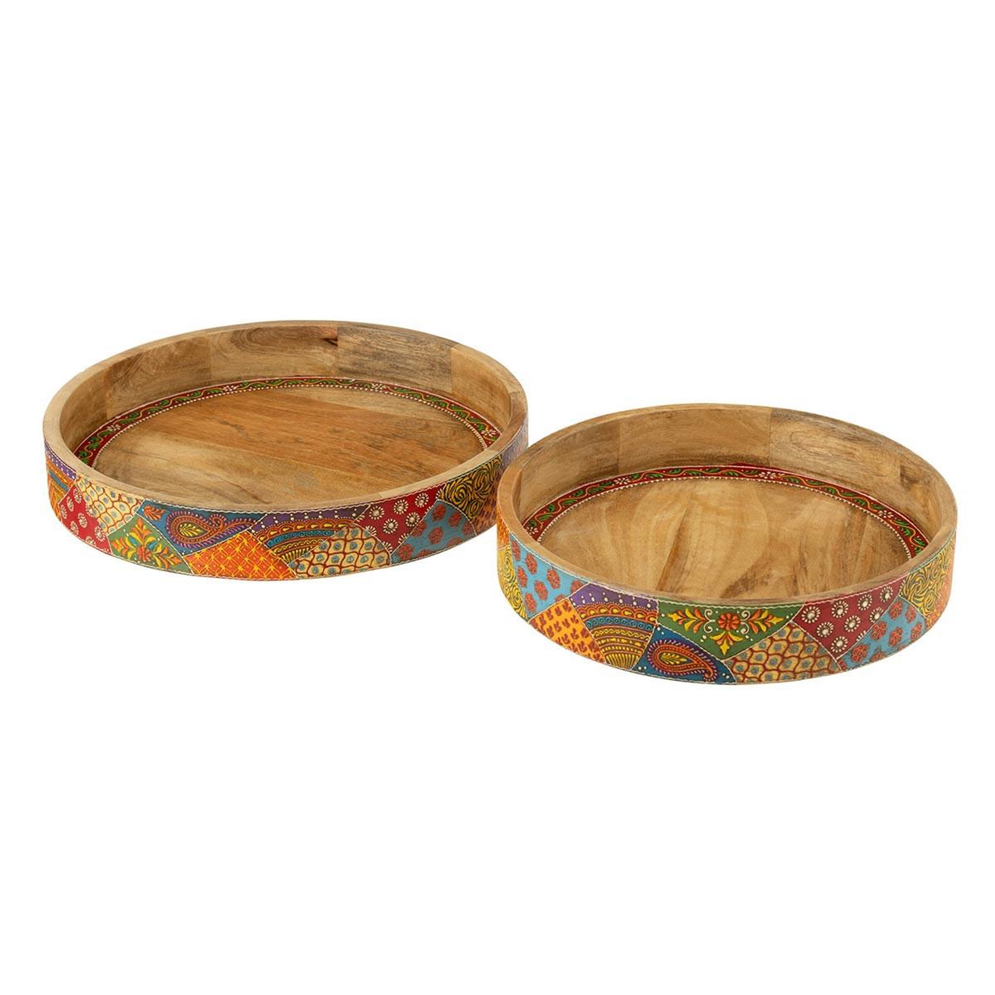 J-LINE Lot de 2 plateaux déco en bois  delhi  40cm multicolore