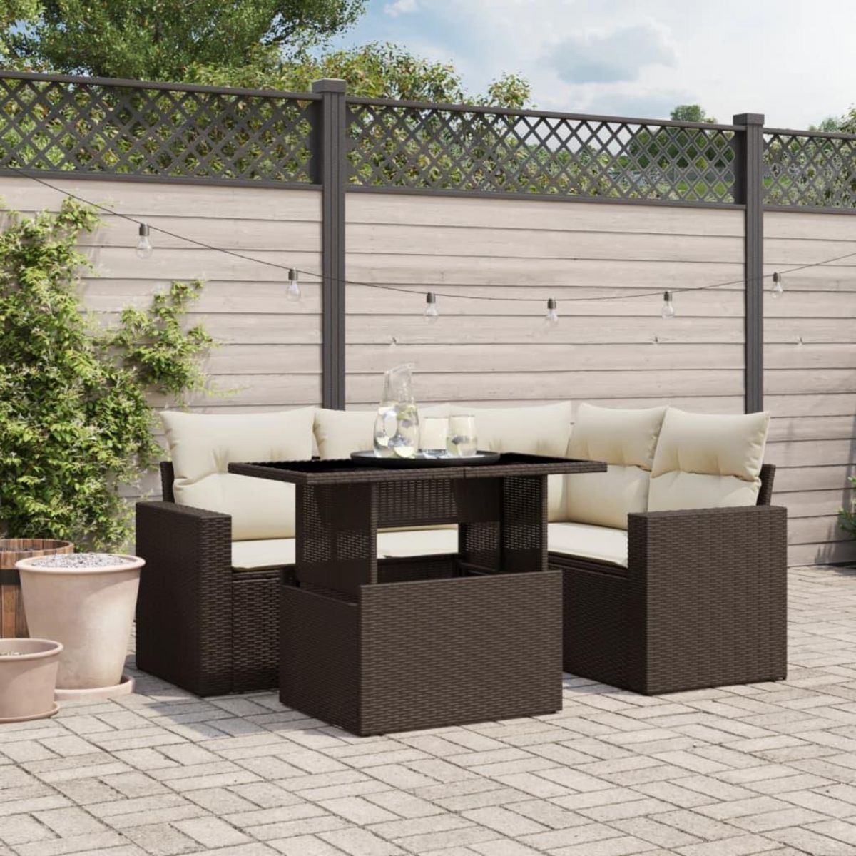 VIDAXL Salon de jardin avec coussins 5 pcs marron resine tressee