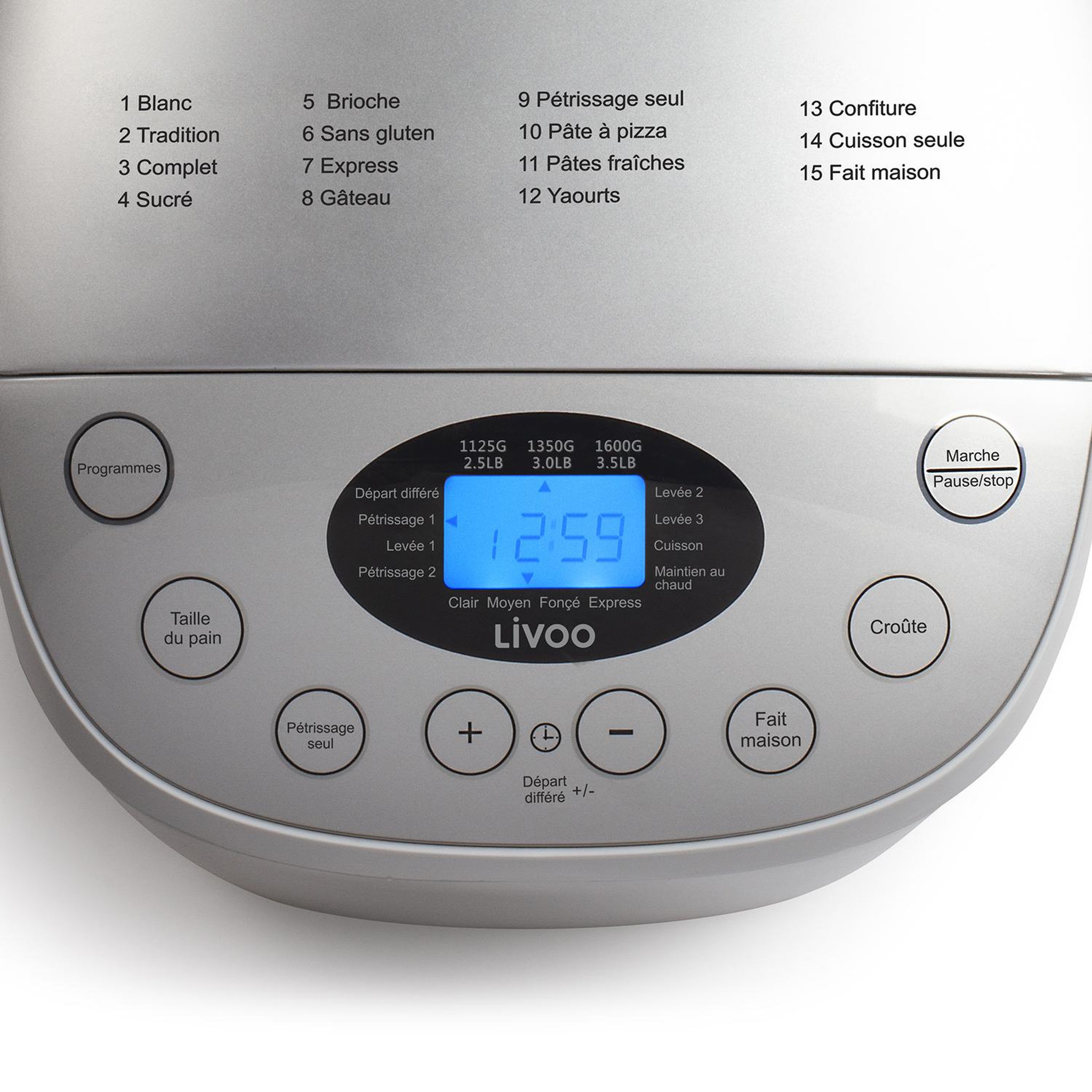 Voir la diapositive 5 : LIVOO Machine à pain 1600g 850w blanc et gris - dop205w