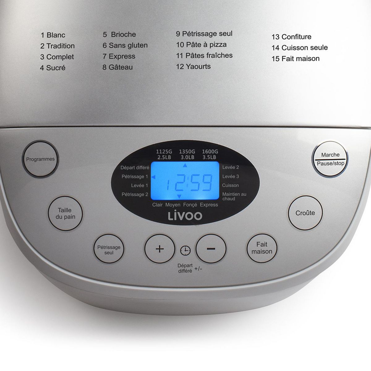 LIVOO Machine à pain 1600g 850w blanc et gris - dop205w