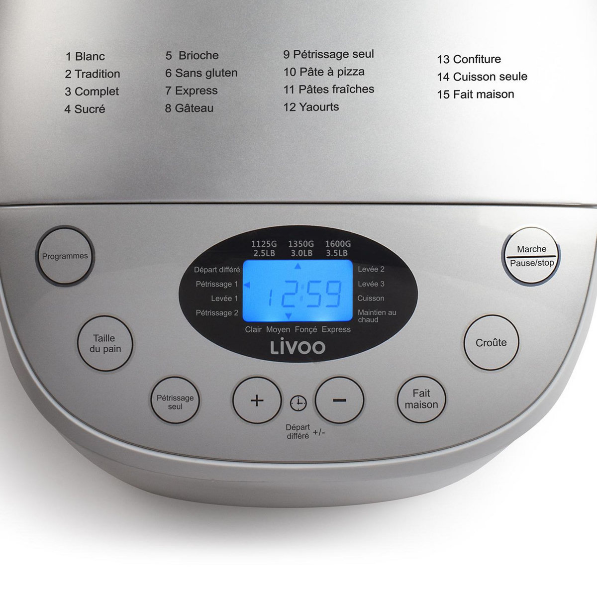 LIVOO Machine à pain 1600g 850w blanc et gris - dop205w