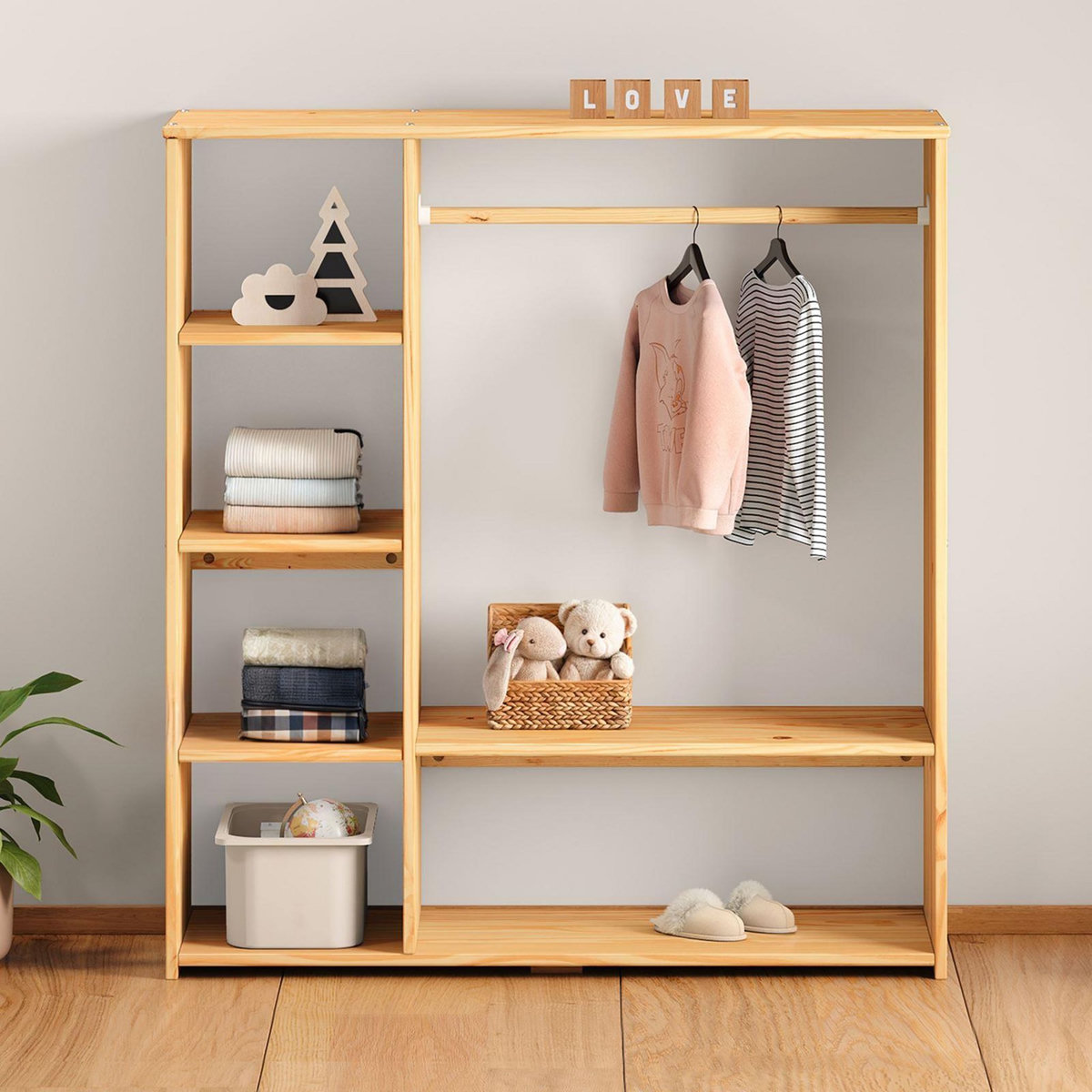 IDIMEX Penderie enfant RAFAEL avec étagères en pin massif