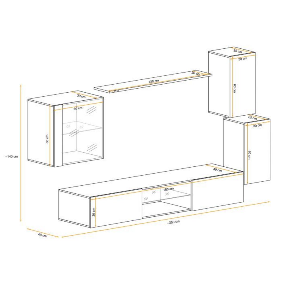 Paris Prix Ensemble Meuble TV Design  Switch XXIII  250cm Noir & Blanc