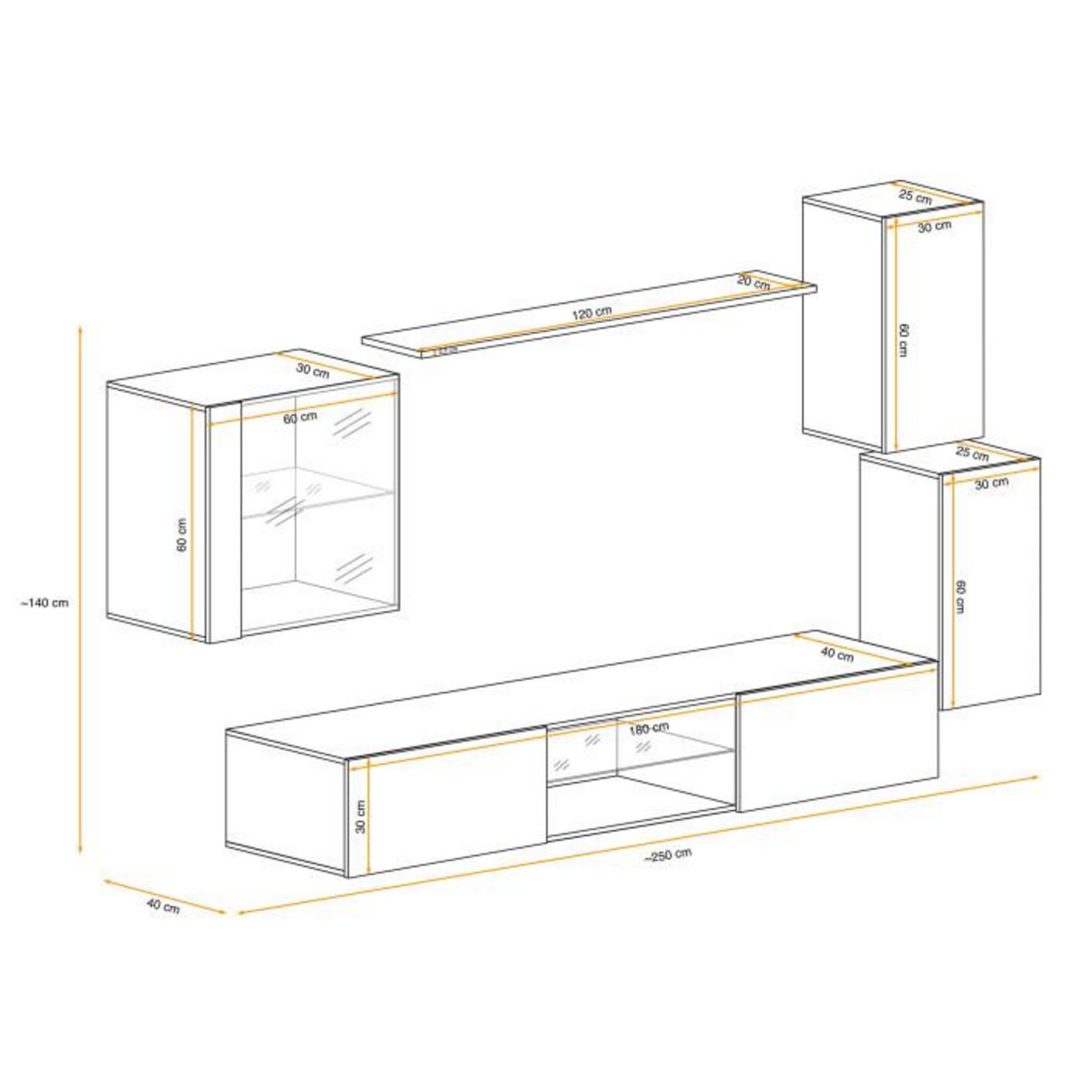 Paris Prix Ensemble Meuble TV Design  Switch XXIII  250cm Noir & Blanc