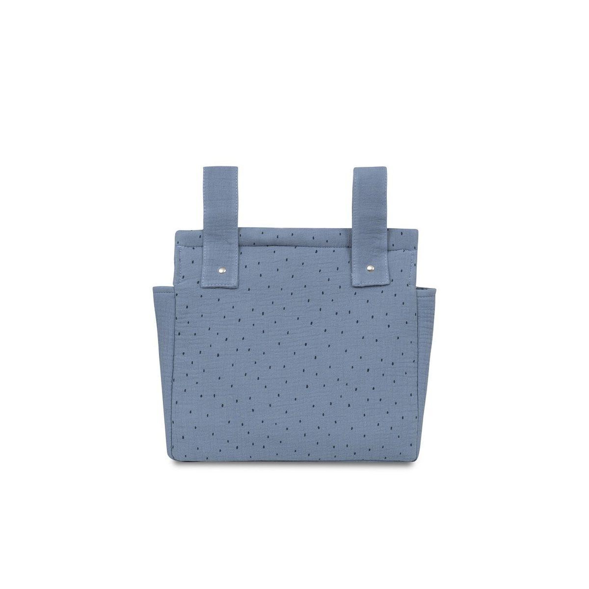 INTERBABY Sac de poussette  pois - coton mousseline - bleu foncé - se suspend au guidon