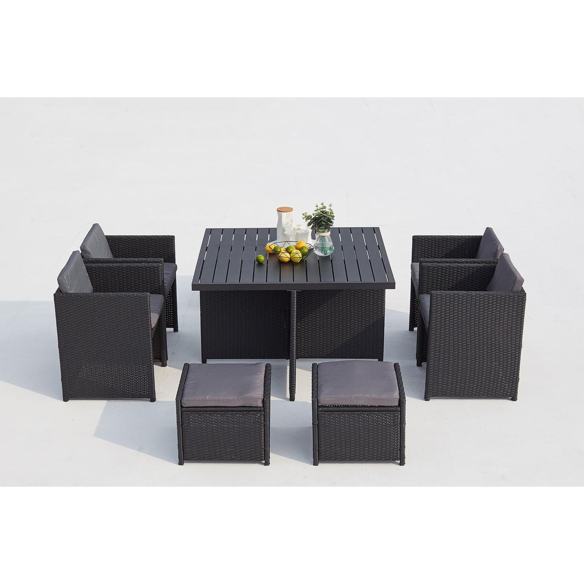 Voir la diapositive 3 : CONCEPT USINE Table et chaises 8 places encastrables alu et résin noir-gris sunset