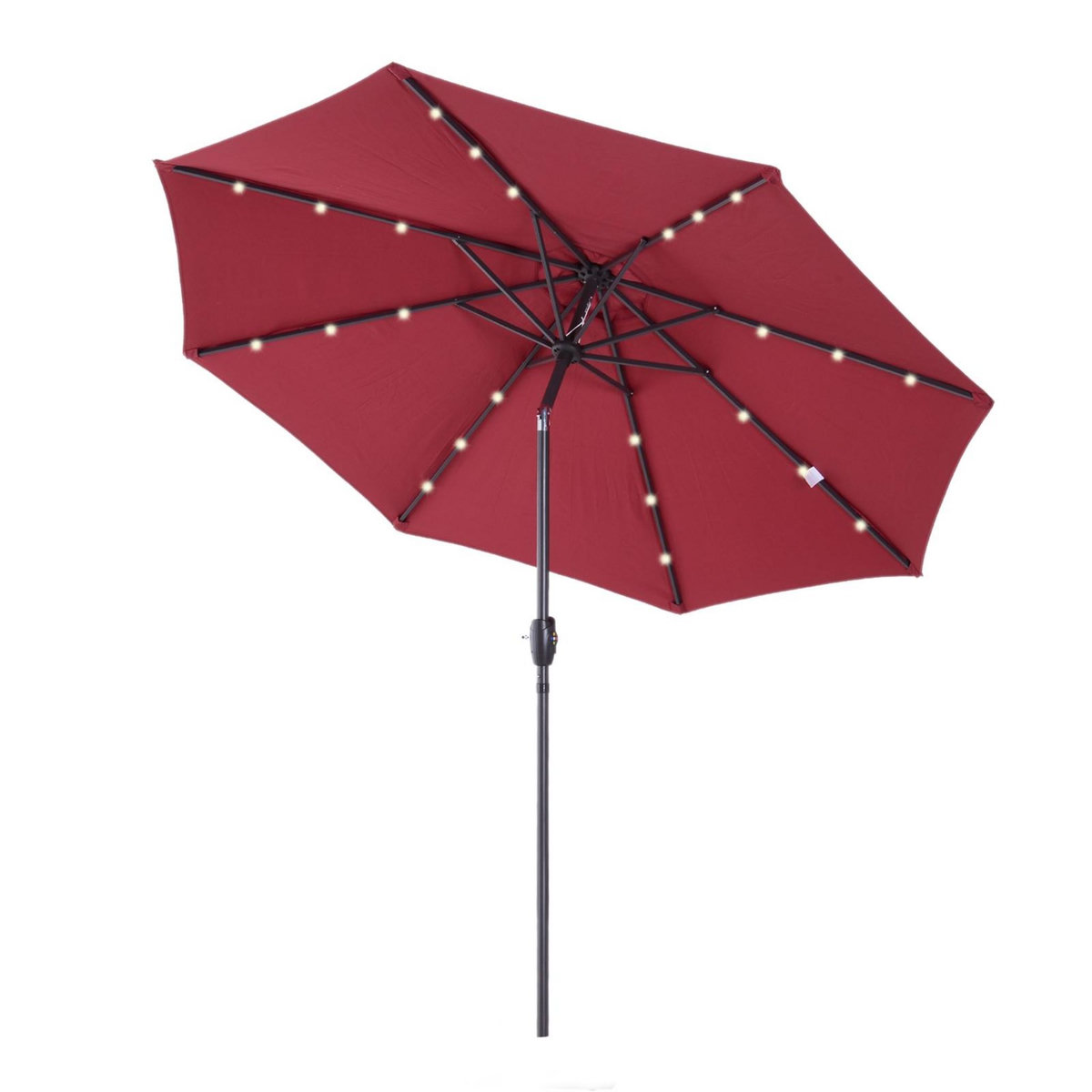OUTSUNNY Parasol lumineux octogonal inclinable Ø 2,75 x 2,33 m parasol LED solaire métal polyester haute densité 180 g/m² bordeaux