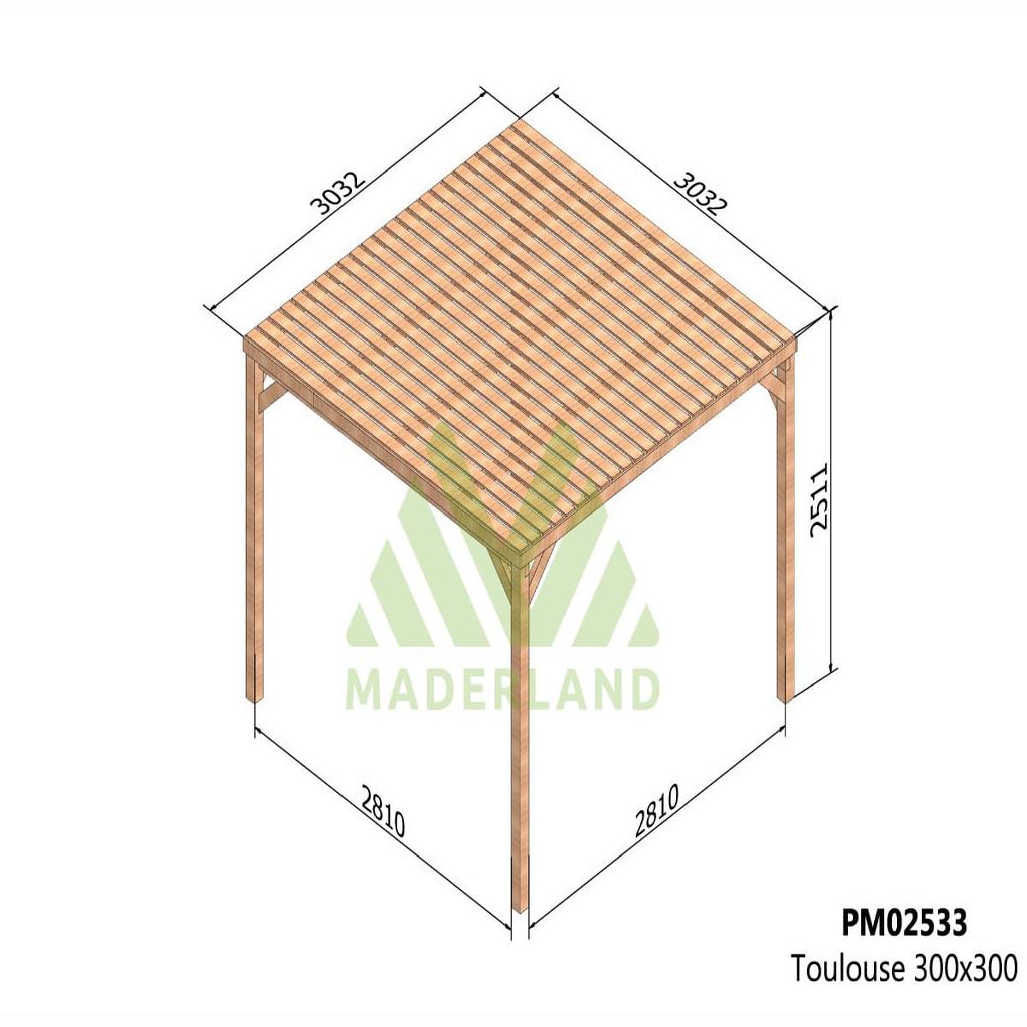 Voir la diapositive 3 : JARDIDECO Pergola en bois toulouse avec toit semi-ouvert 300 x 300 cm - maderland