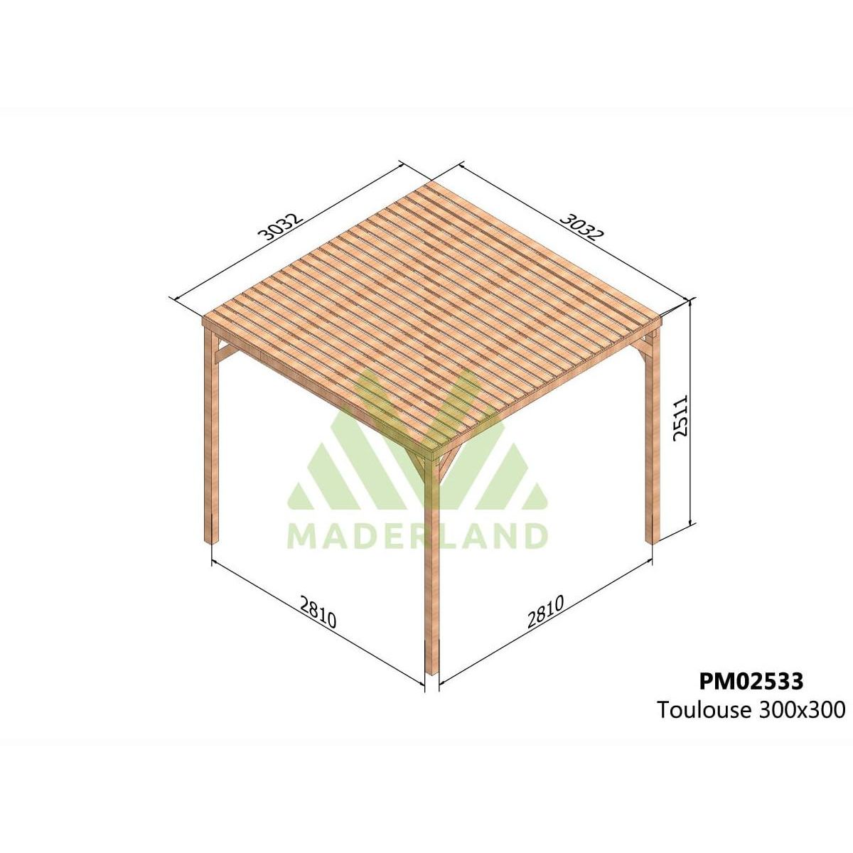 JARDIDECO Pergola en bois Toulouse avec toit semi-ouvert 300 x 300 cm - Maderland