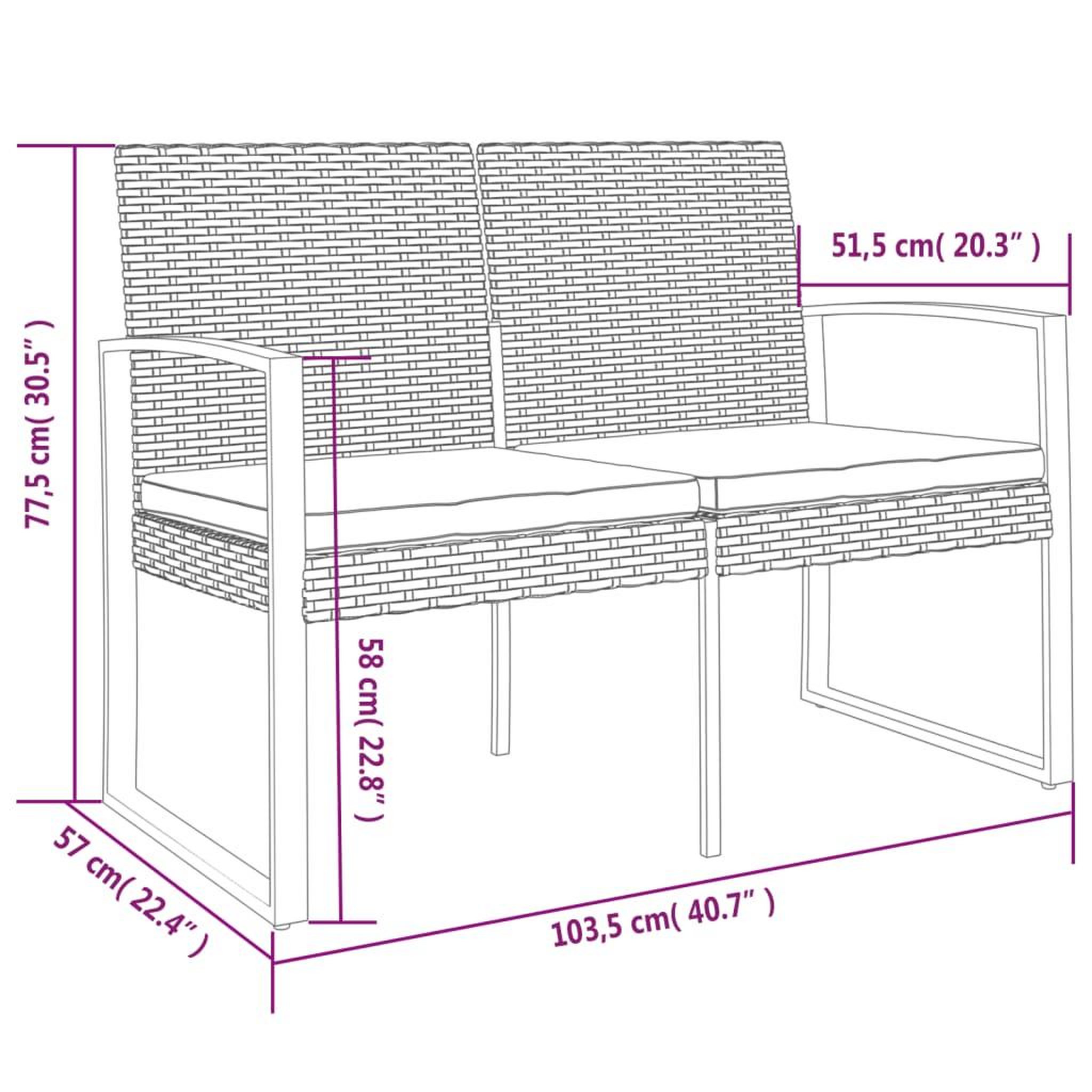 Voir la diapositive 6 : VIDAXL Banc de jardin a 2 places et coussins gris fonce PP rotin
