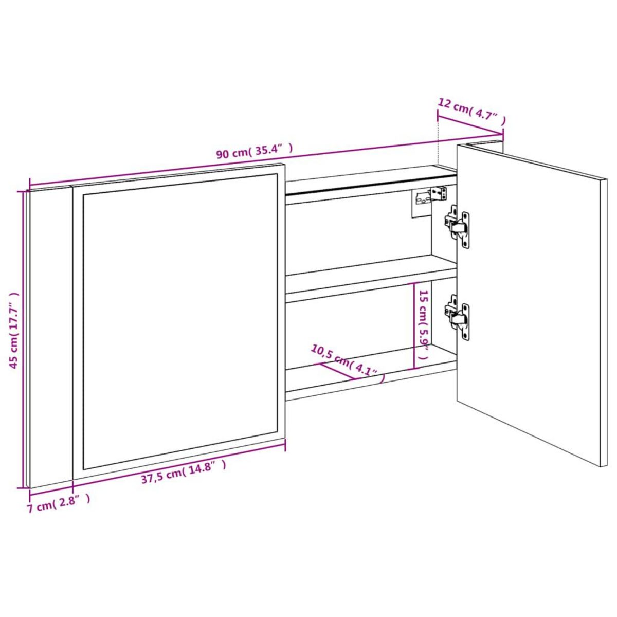 VIDAXL Armoire de salle de bain a miroir LED sonoma gris 90x12x45 cm