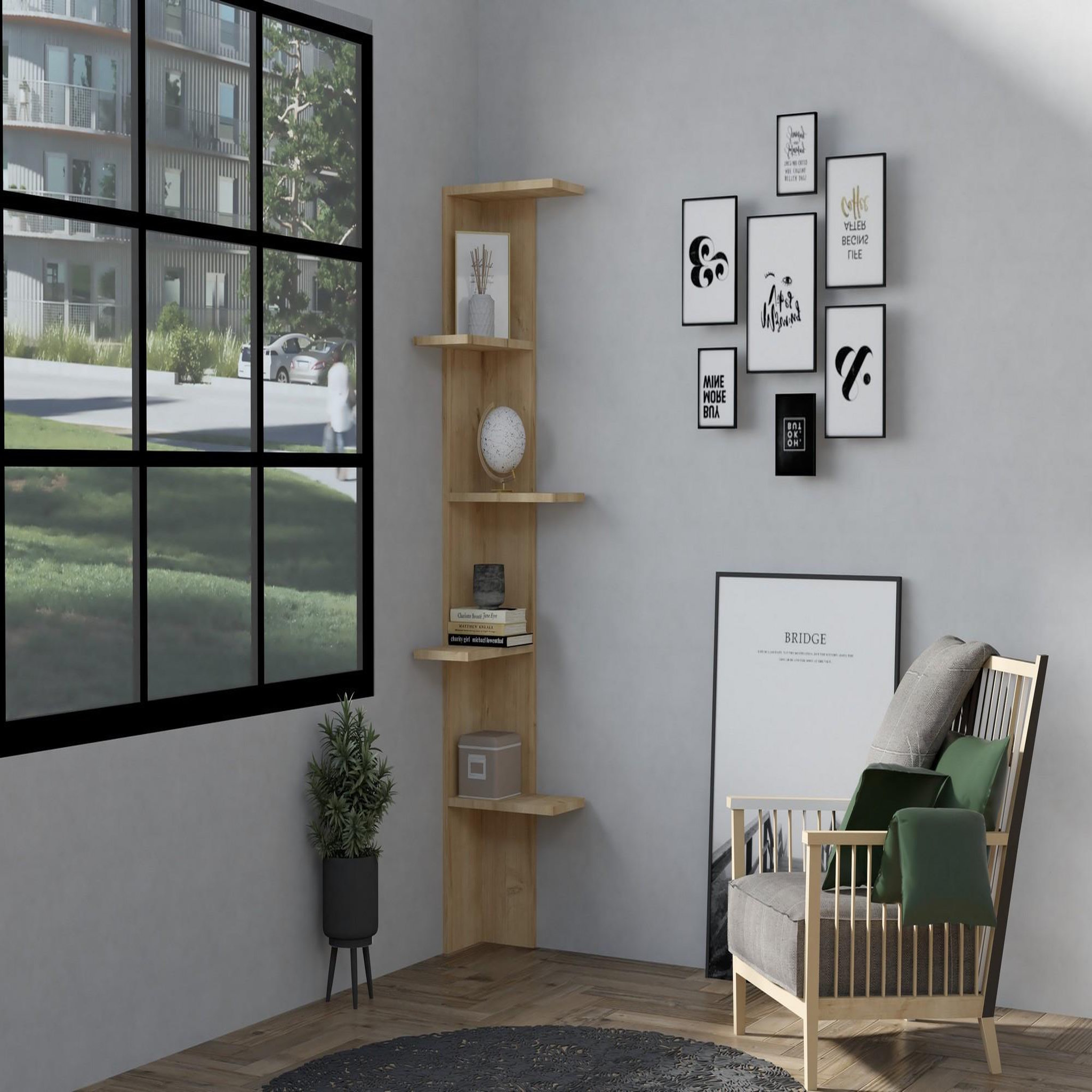 Voir la diapositive 2 : Habitat et Jardin Bibliothèque en bois  Bled  - 40 x 21 x 160 cm - Beige